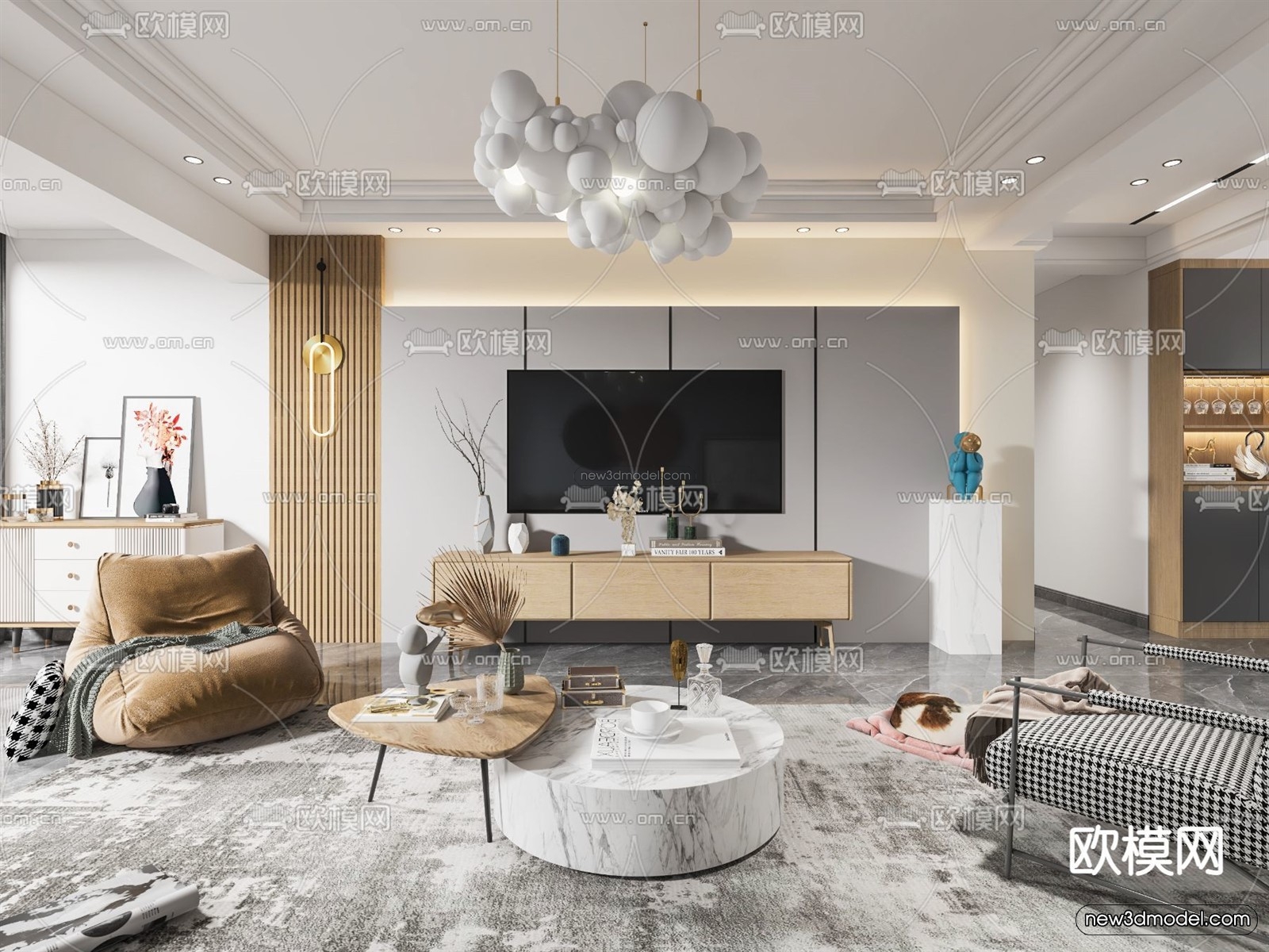 Nordic Style Interior 3D Blocks – Living Room 3D Model – 242 – VRAY - thumbnail 2