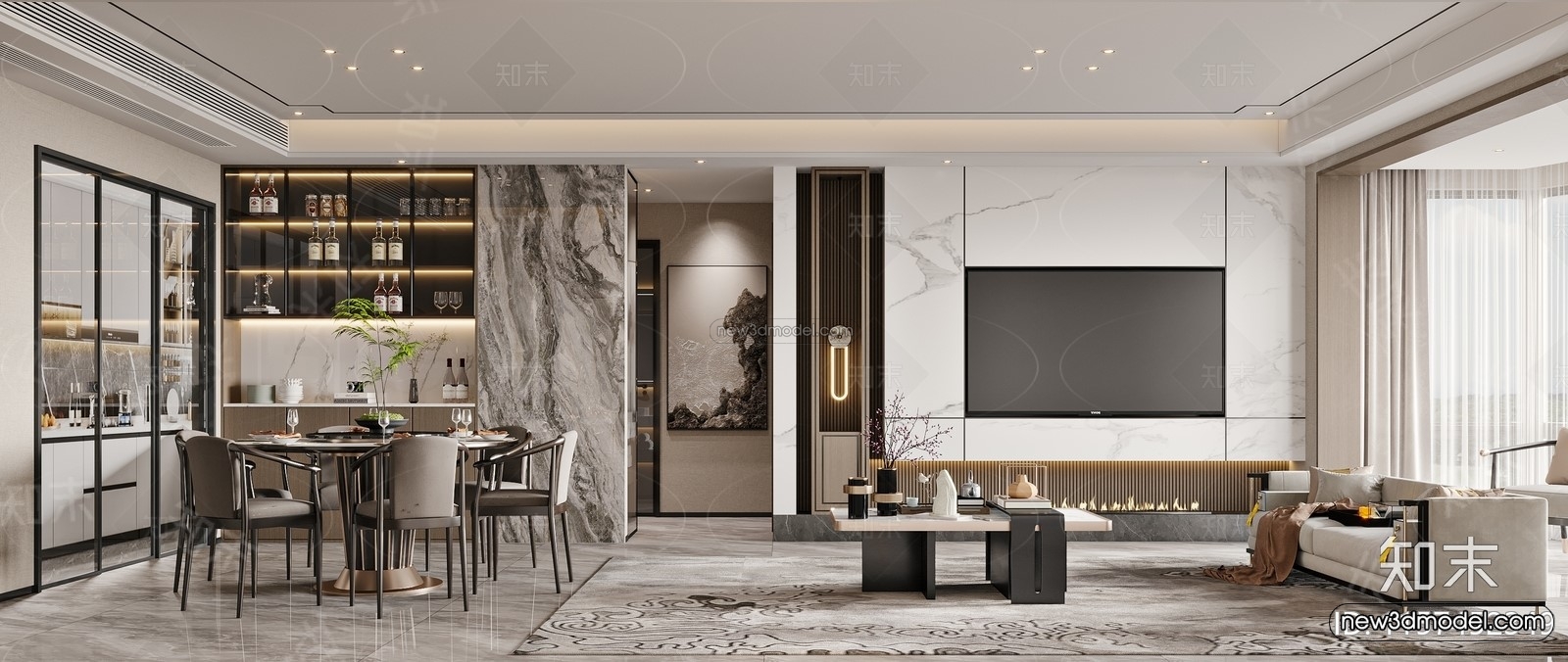 Modern Style Interior 3D Blocks and 3D Models – Living Room 3D Scene – 271 – CORONA - thumbnail 2