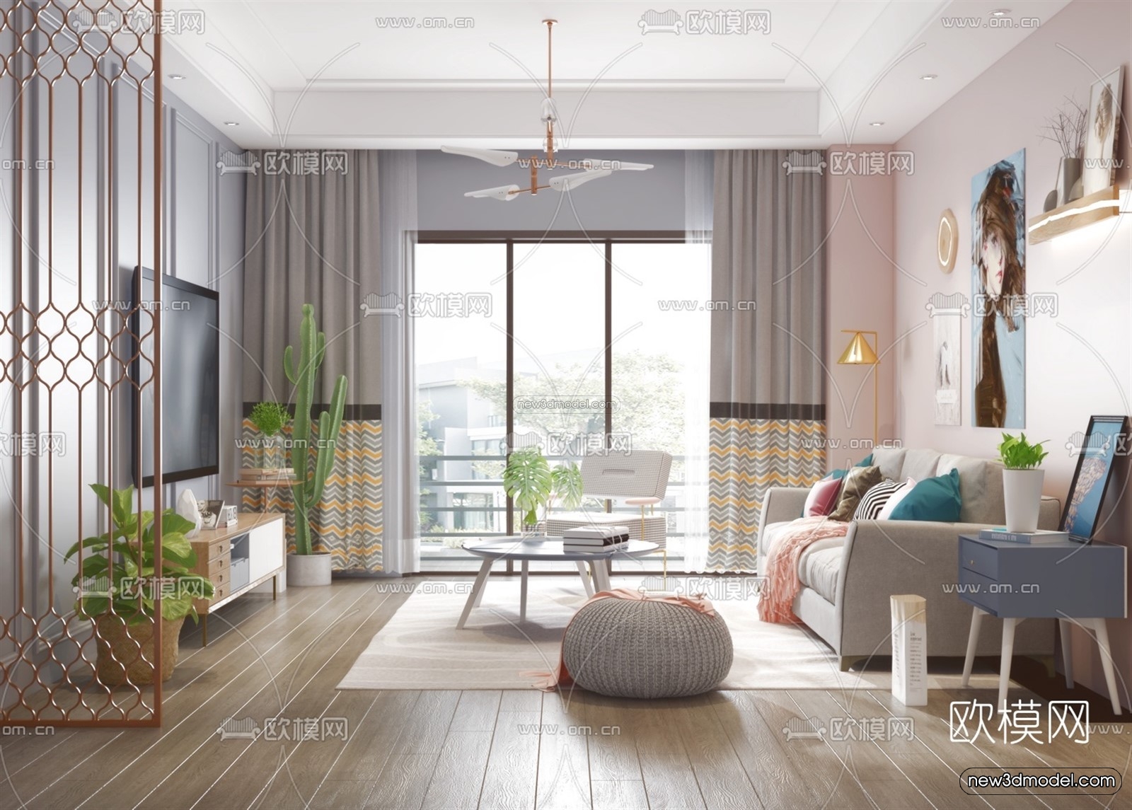 Nordic Style Interior 3D Blocks – Living Room 3D Model – 164 – VRAY - thumbnail 2