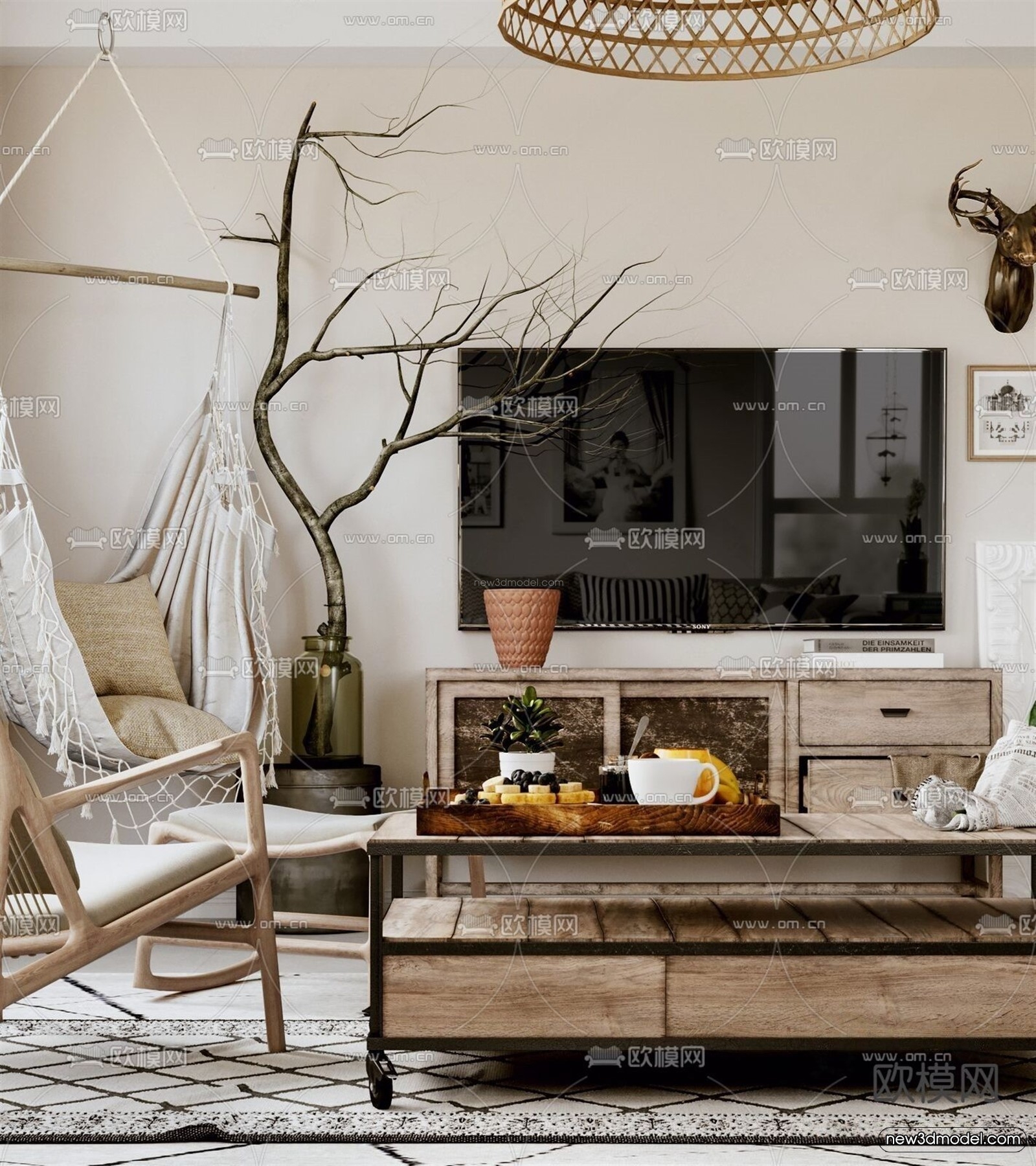 Nordic Style Interior 3D Blocks – Living Room 3D Model – 243 – VRAY - thumbnail 2