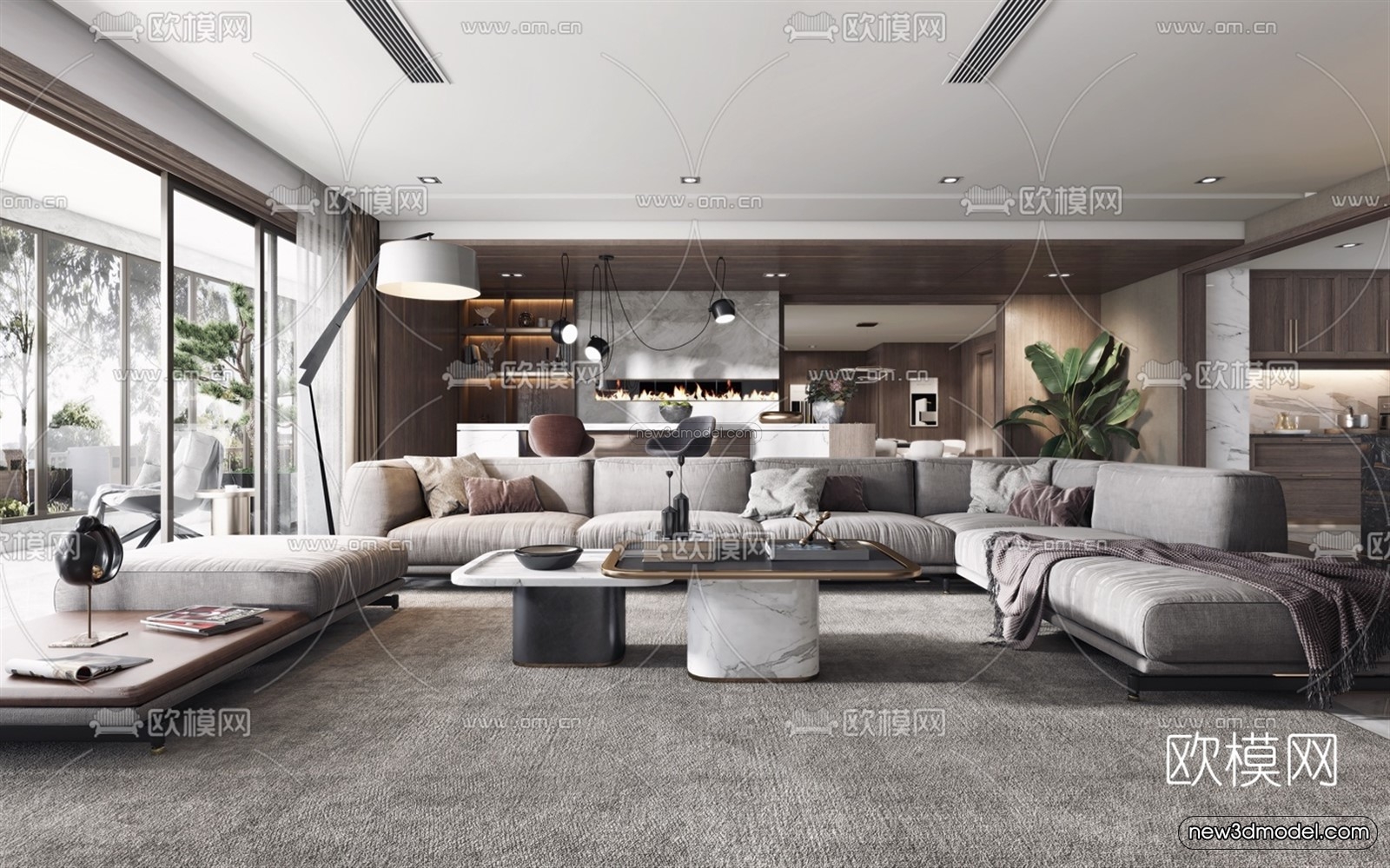 Black – White – Gray Colors Interior 3D Blocks – Living Room 3D Scene – 035 – VRAY - thumbnail 4