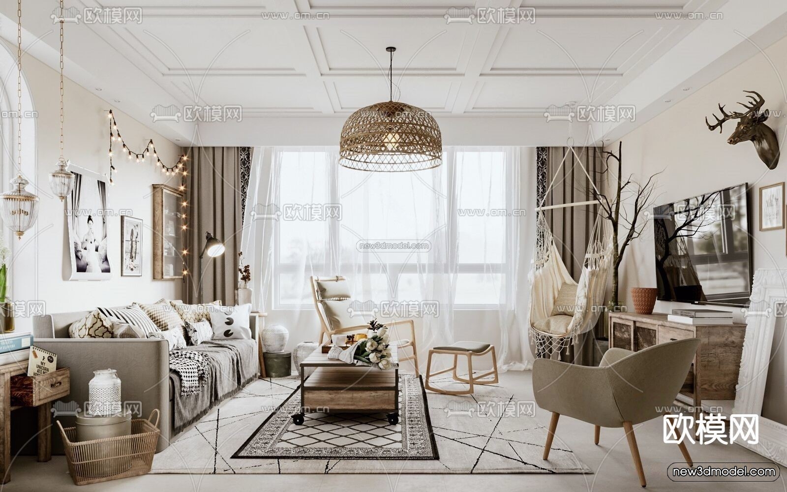 Nordic Style Interior 3D Blocks – Living Room 3D Model – 243 – VRAY - thumbnail 4