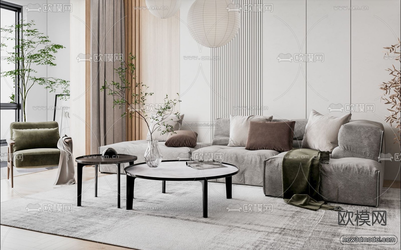 Nordic Style Interior 3D Blocks – Living Room 3D Model – 244 – VRAY - thumbnail 2