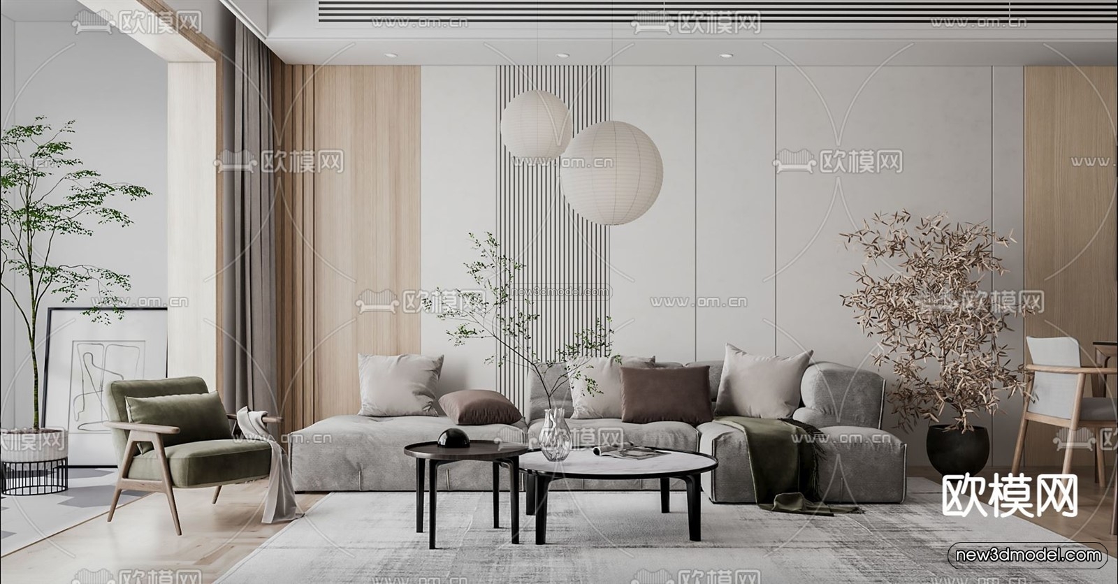 Nordic Style Interior 3D Blocks – Living Room 3D Model – 244 – VRAY - thumbnail 3