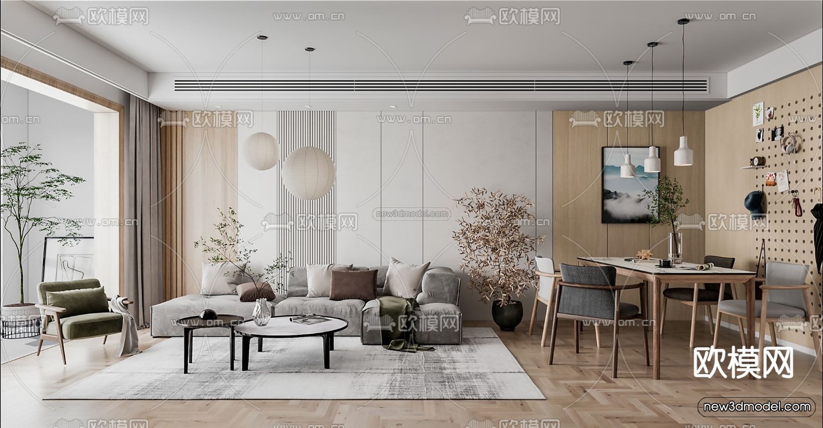 Nordic Style Interior 3D Blocks – Living Room 3D Model – 244 – VRAY - thumbnail 5