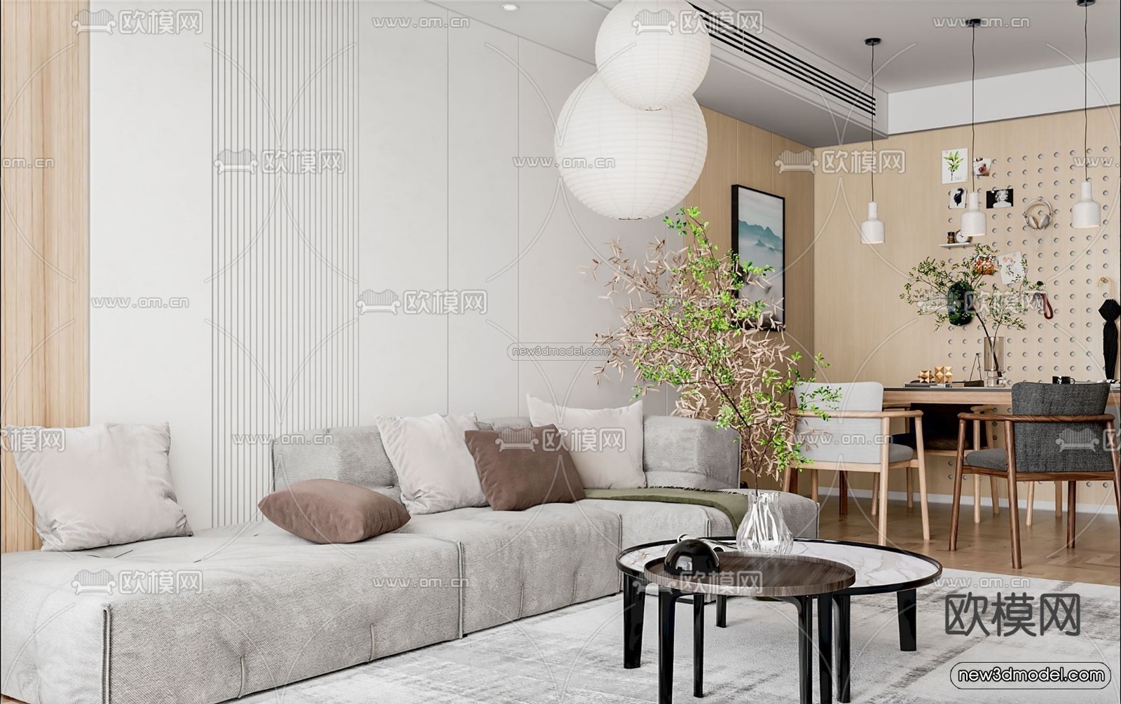 Nordic Style Interior 3D Blocks – Living Room 3D Model – 244 – VRAY - thumbnail 4