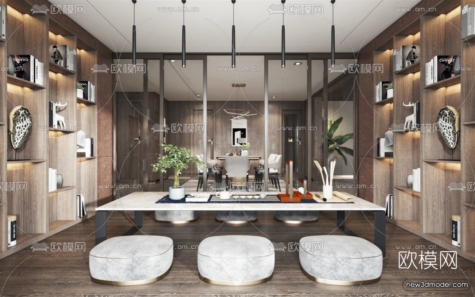 Black – White – Gray Colors Interior 3D Blocks – Living Room 3D Scene – 035 – VRAY - thumbnail 3