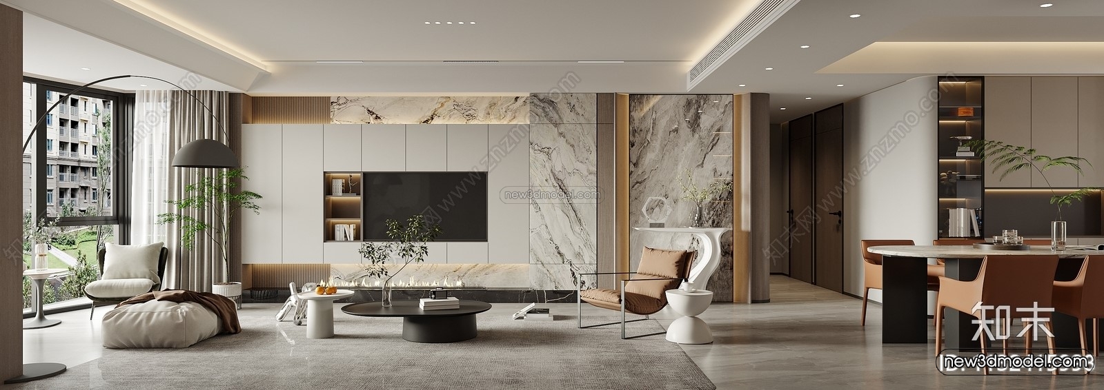 Modern Style Interior 3D Blocks – Living Room 3D Model – 081 – CORONA - thumbnail 2