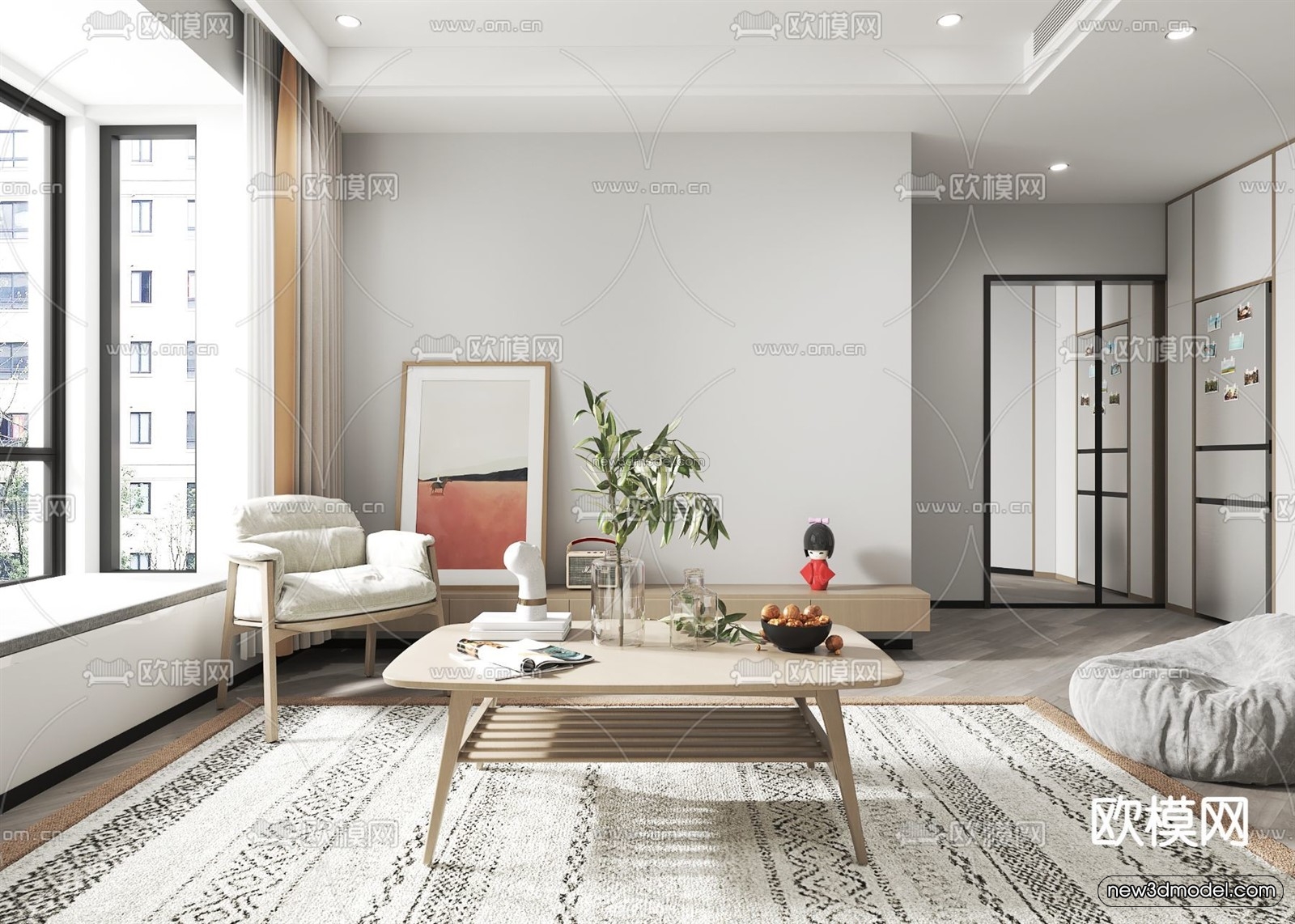 Nordic Style Interior 3D Blocks – Living Room 3D Model – 247 – VRAY - thumbnail 2