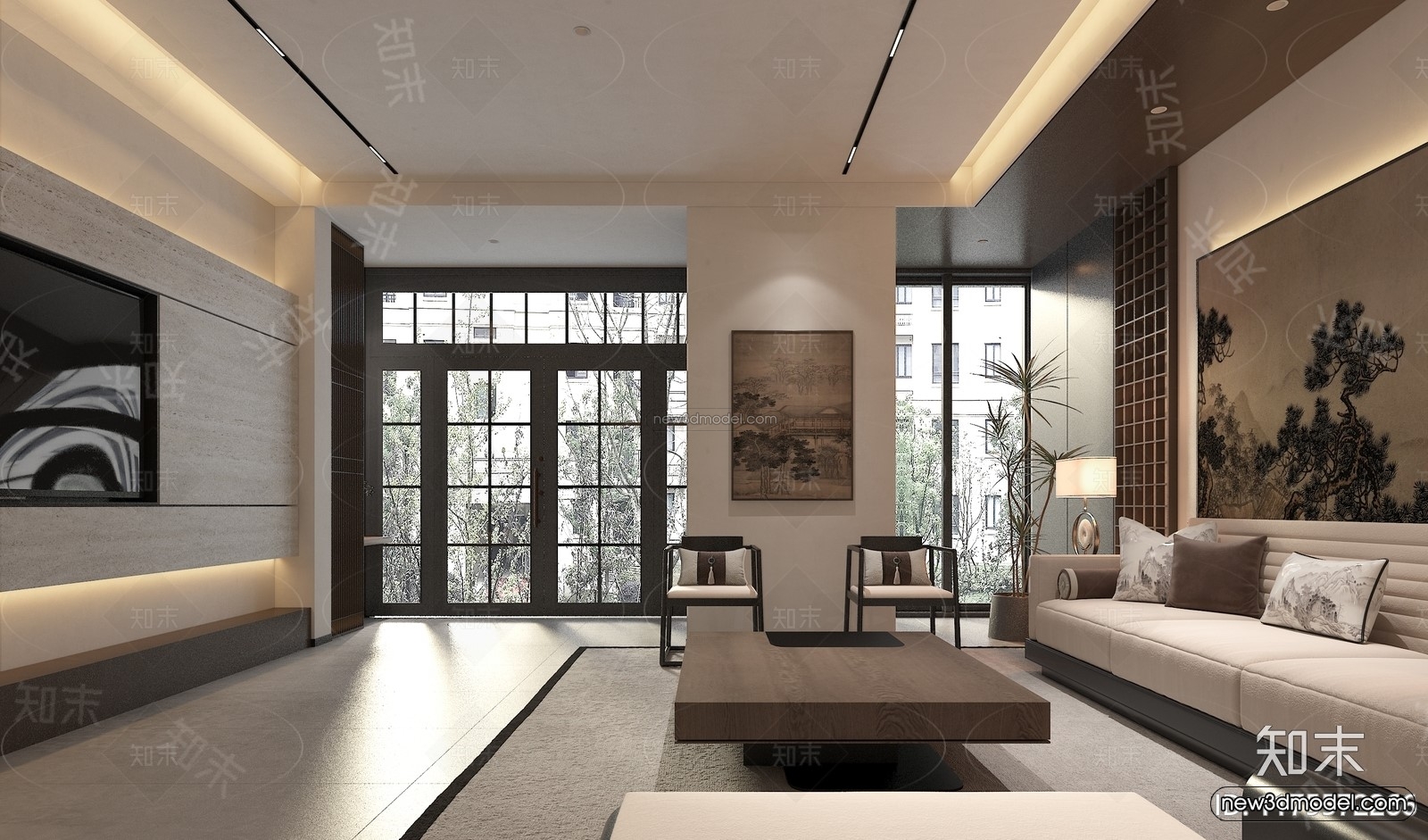 Modern Style Interior 3D Blocks and 3D Models – Living Room 3D Scene – 049 – CORONA - thumbnail 2