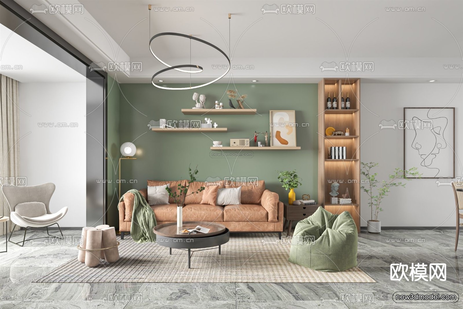 Nordic Style Interior 3D Blocks – Living Room 3D Model – 249 – VRAY - thumbnail 2