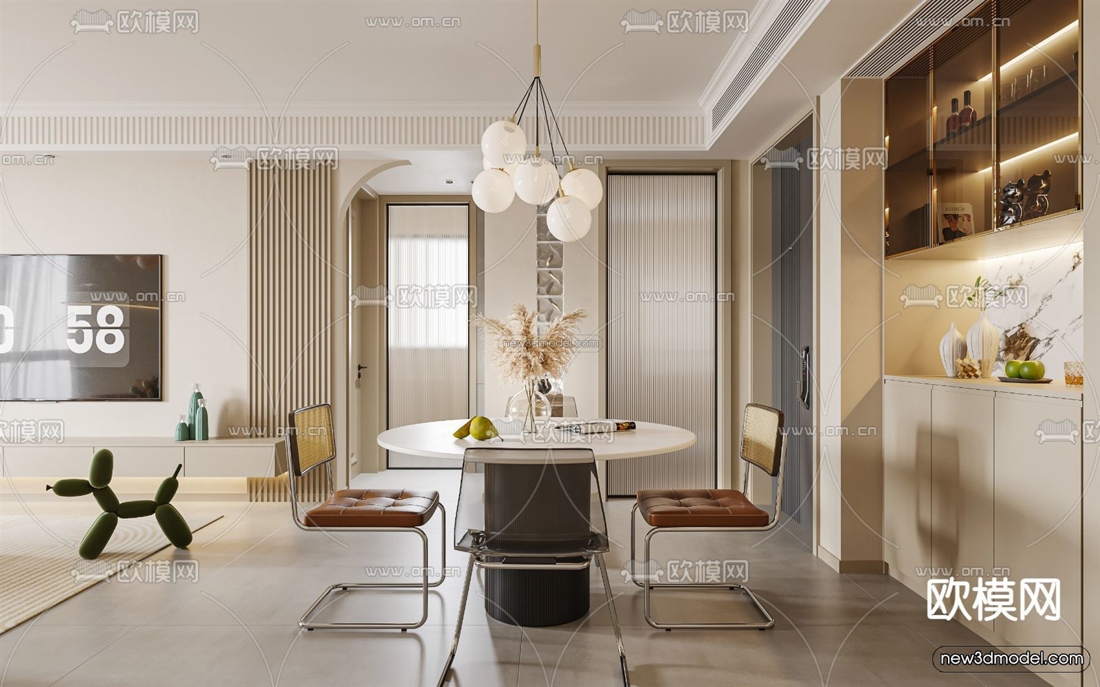 Cream Style Interior 3D Blocks – Living Room 3D Model – 051 – VRAY - thumbnail 4
