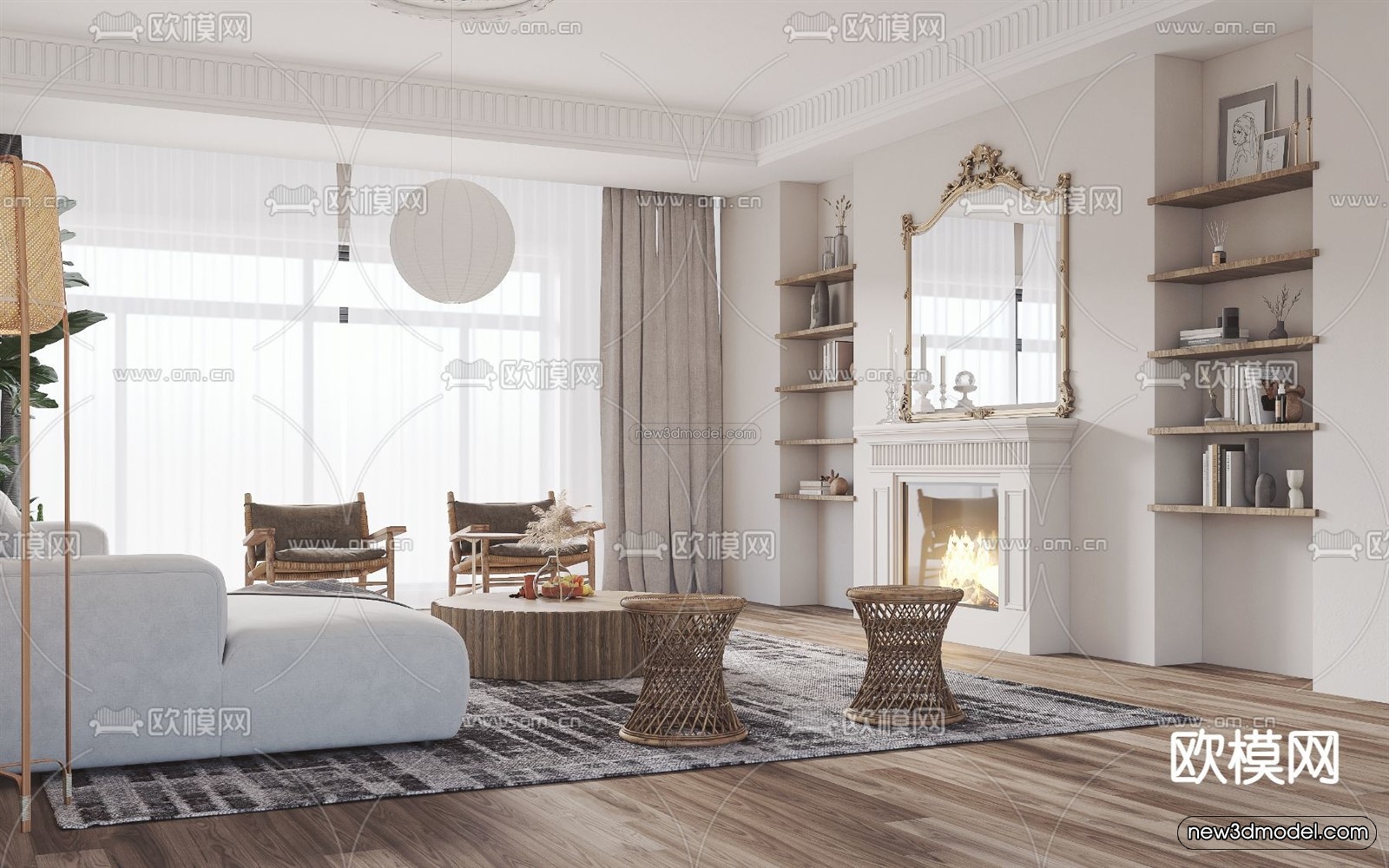 Nordic Style Interior 3D Blocks – Living Room 3D Model – 250 – VRAY - thumbnail 2
