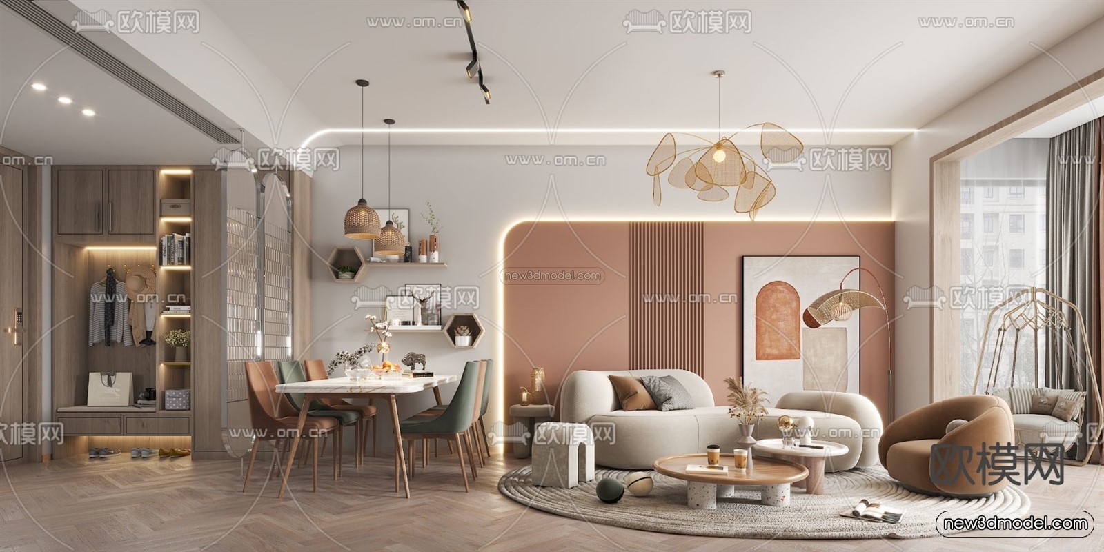 Nordic Style Interior 3D Blocks – Living Room 3D Model – 251 – VRAY - thumbnail 2