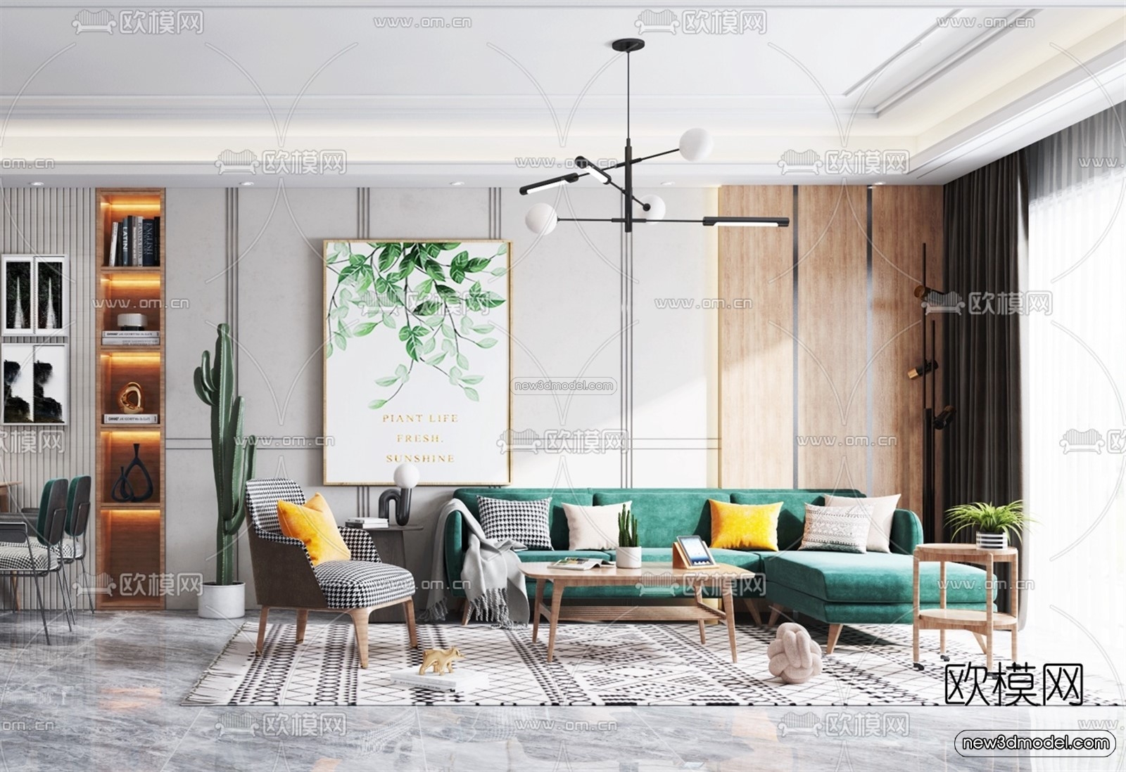 Nordic Style Interior 3D Blocks – Living Room 3D Model – 168 – VRAY - thumbnail 2