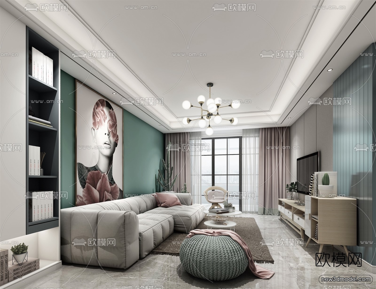 Morandi Style Interior 3D Blocks – Living Room 3D Scene – 049 – VRAY - thumbnail 2