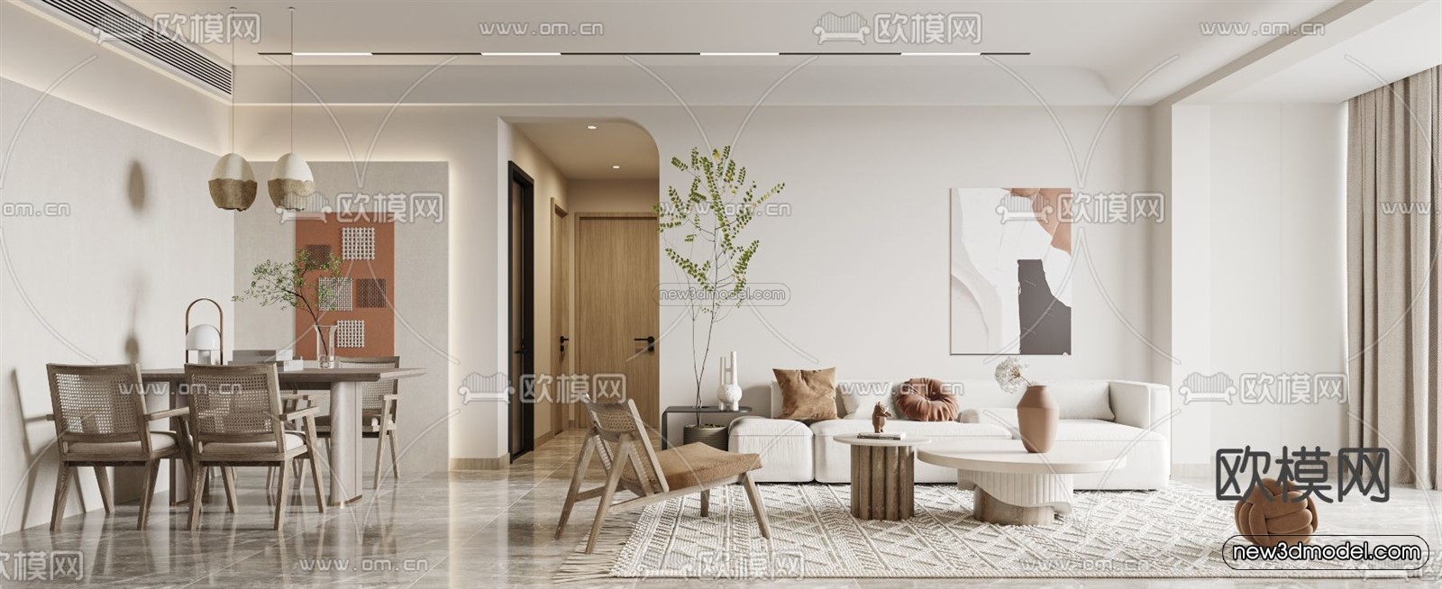 Nordic Style Interior 3D Blocks – Living Room 3D Model – 253 – VRAY - thumbnail 2