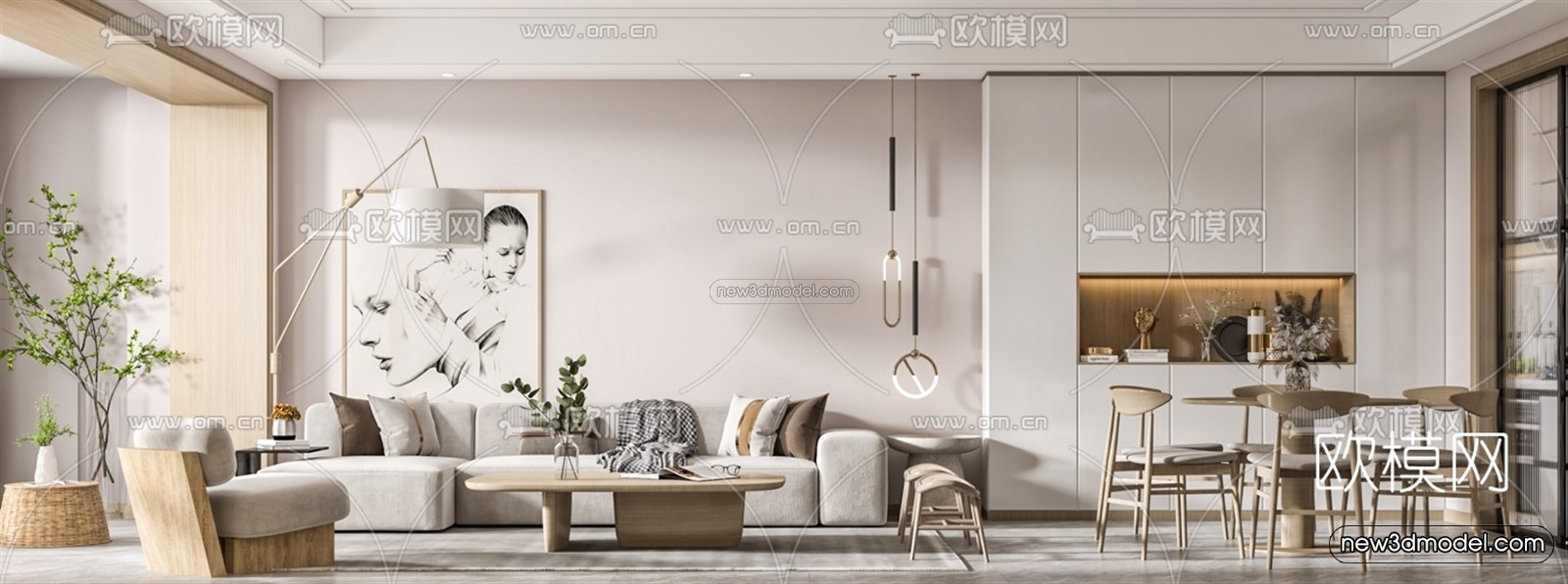 Nordic Style Interior 3D Blocks – Living Room 3D Model – 254 – VRAY - thumbnail 2