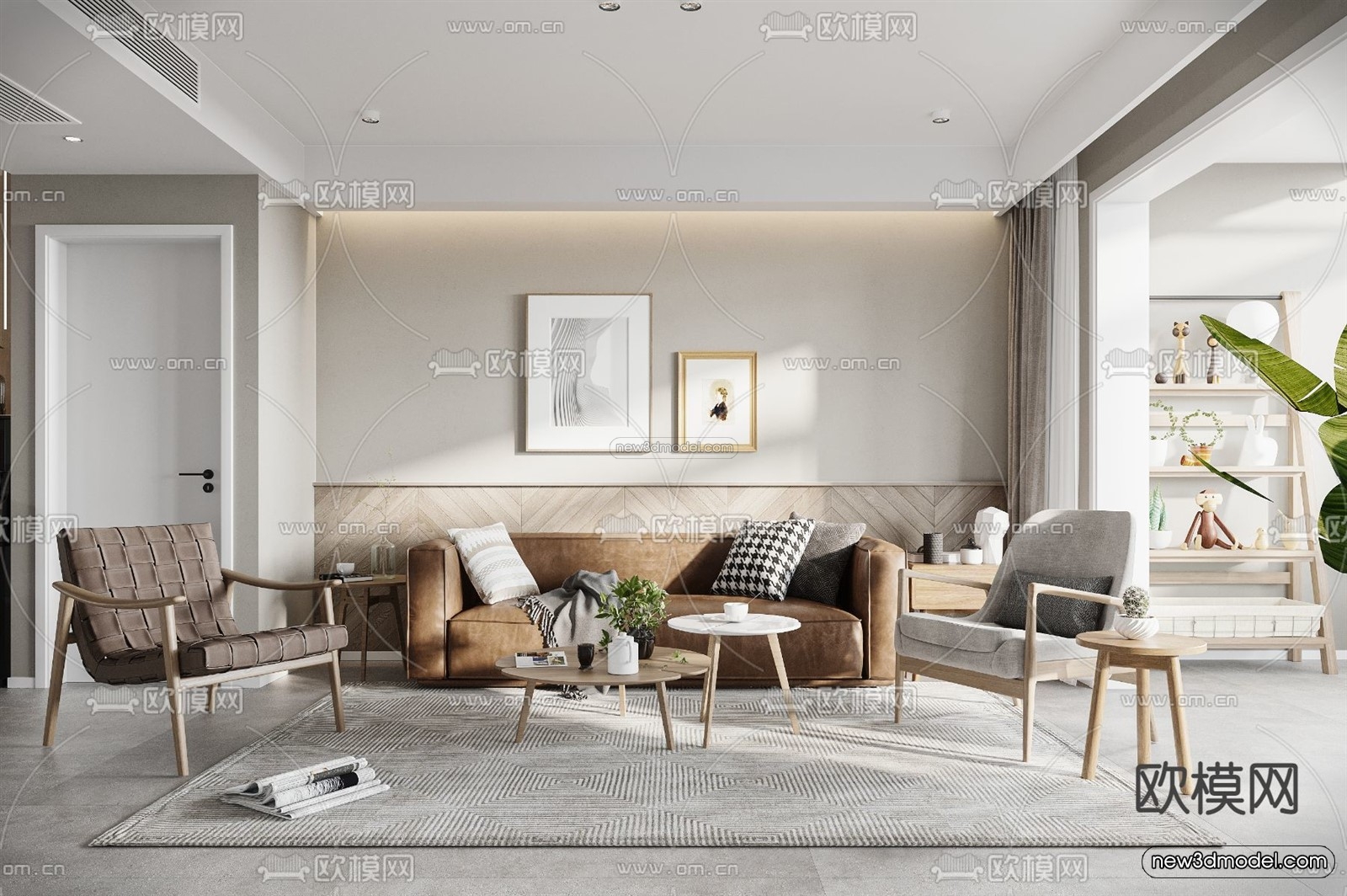 Nordic Style Interior 3D Blocks – Living Room 3D Model – 255 – VRAY - thumbnail 2