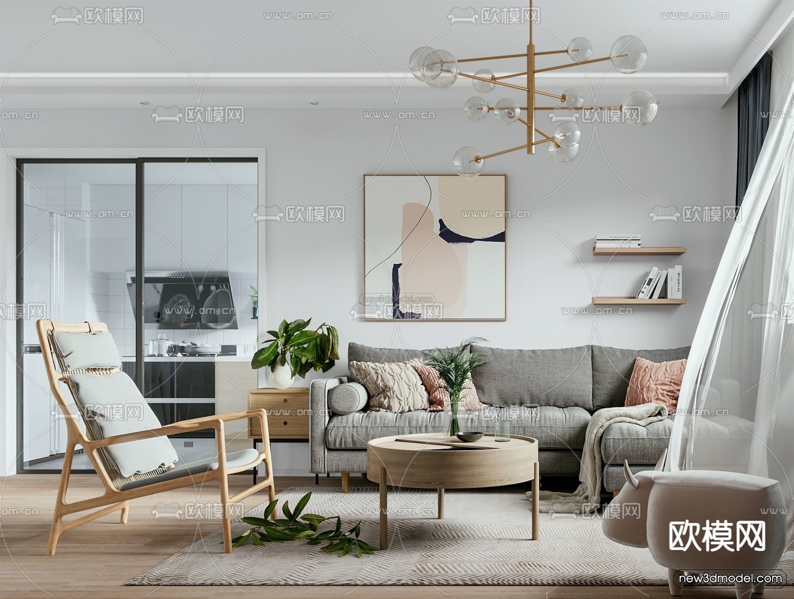 Nordic Style Interior 3D Blocks – Living Room 3D Model – 256 – VRAY - thumbnail 2