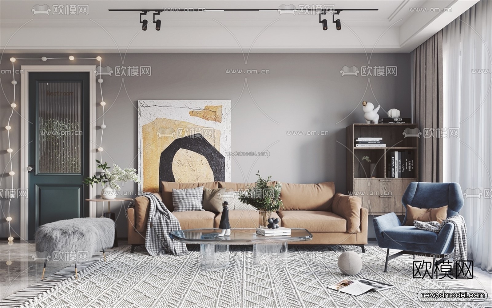 Nordic Style Interior 3D Blocks – Living Room 3D Model – 258 – VRAY - thumbnail 4