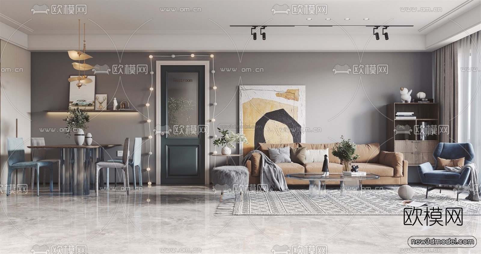 Nordic Style Interior 3D Blocks – Living Room 3D Model – 258 – VRAY - thumbnail 3