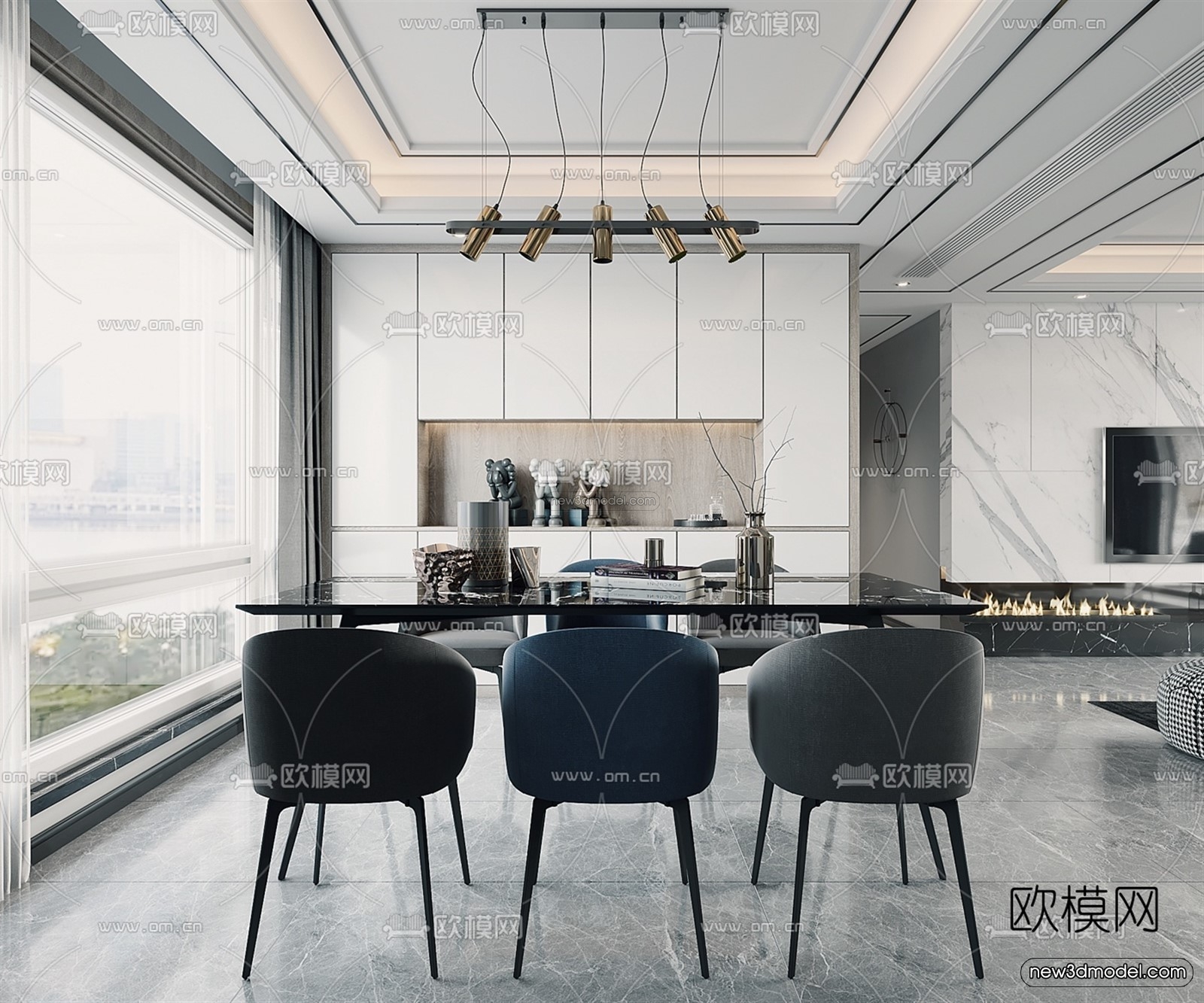 Black – White – Gray Colors Interior 3D Blocks – Living Room 3D Scene – 038 – VRAY - thumbnail 3
