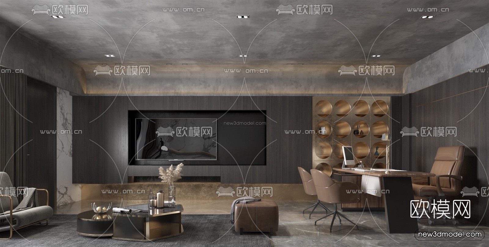 Black – White – Gray Colors Interior 3D Blocks – Living Room 3D Scene – 038 – VRAY - thumbnail 2