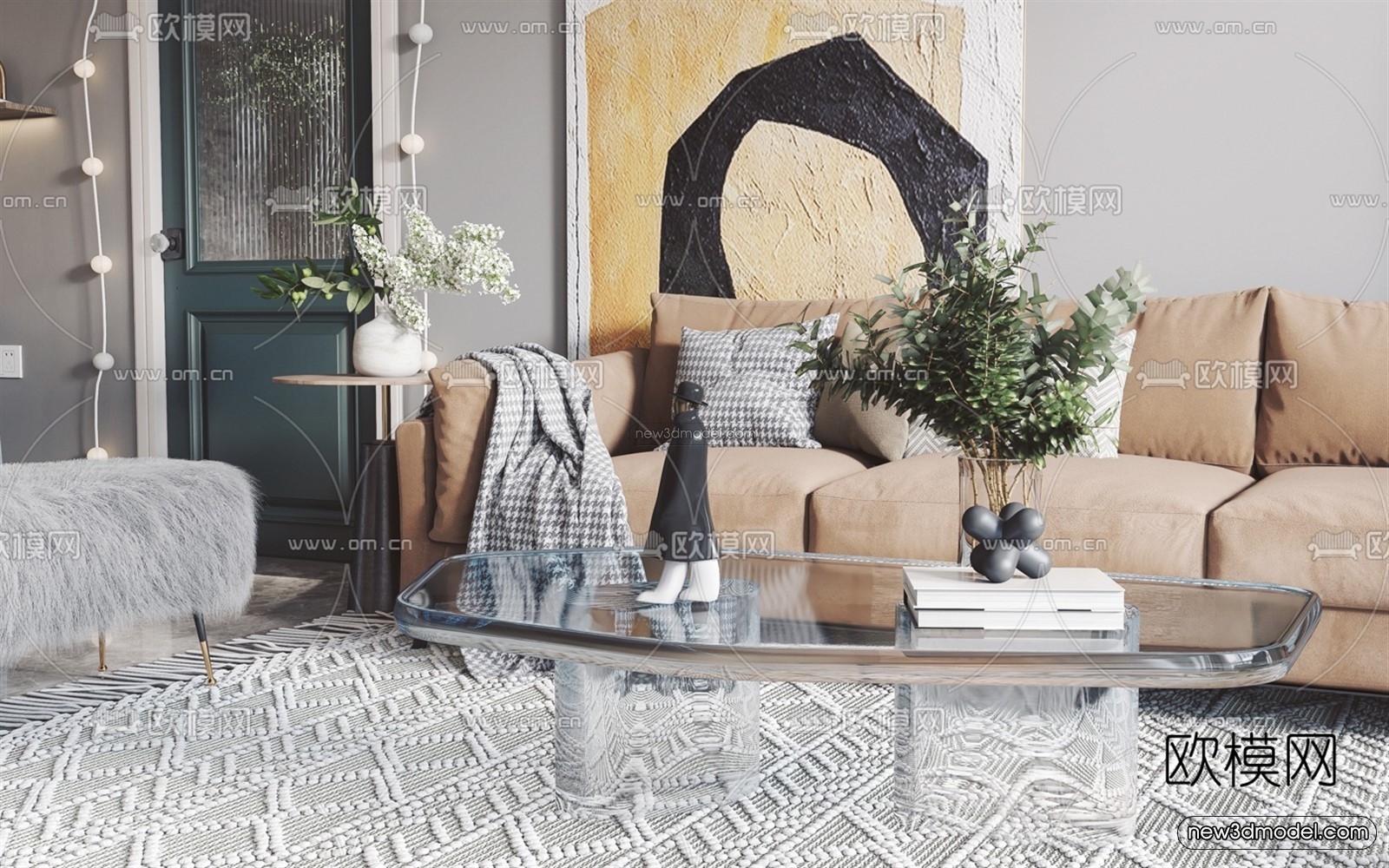 Nordic Style Interior 3D Blocks – Living Room 3D Model – 258 – VRAY - thumbnail 2