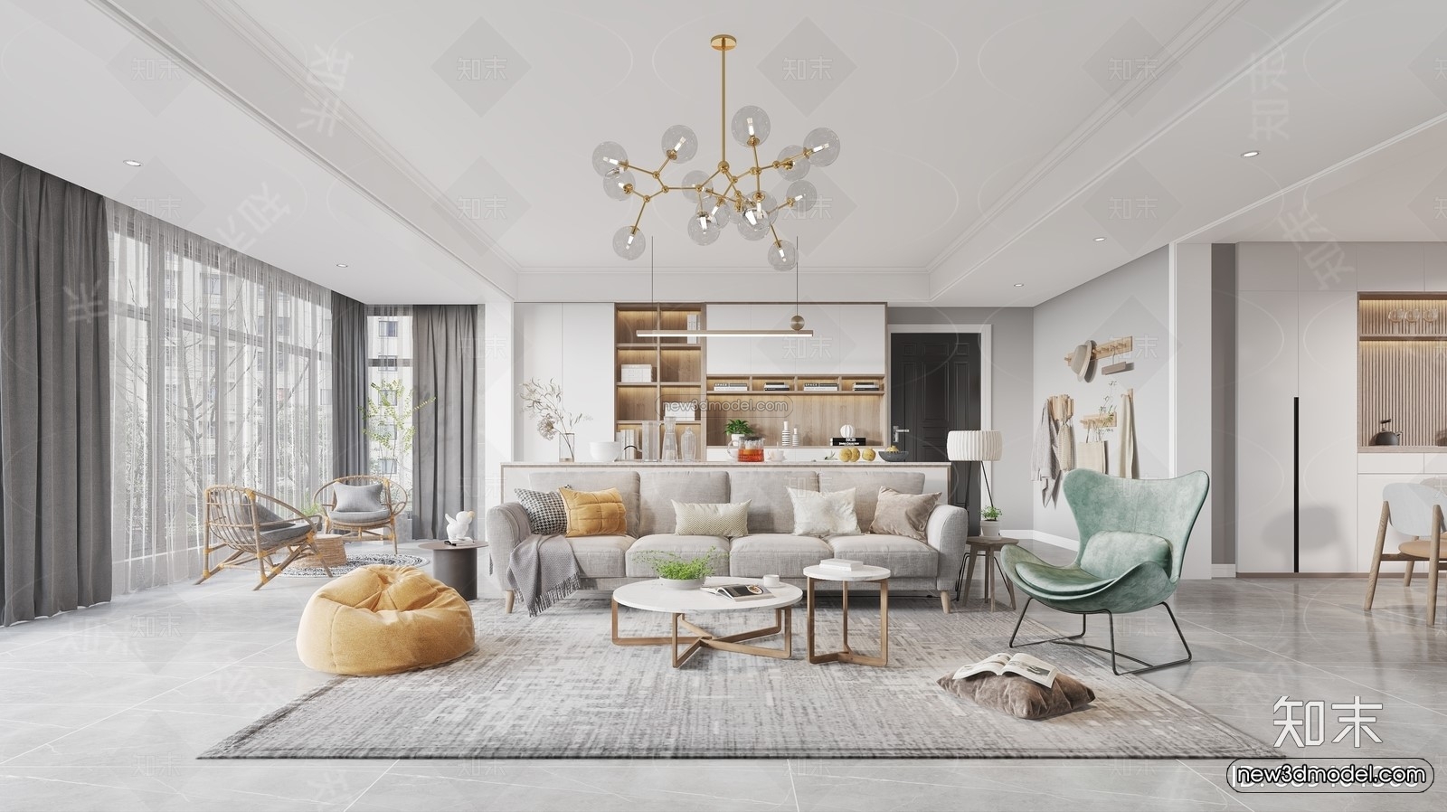 Nordic Style Interior 3D Blocks – Living Room 3D Model – 261 – VRAY - thumbnail 2