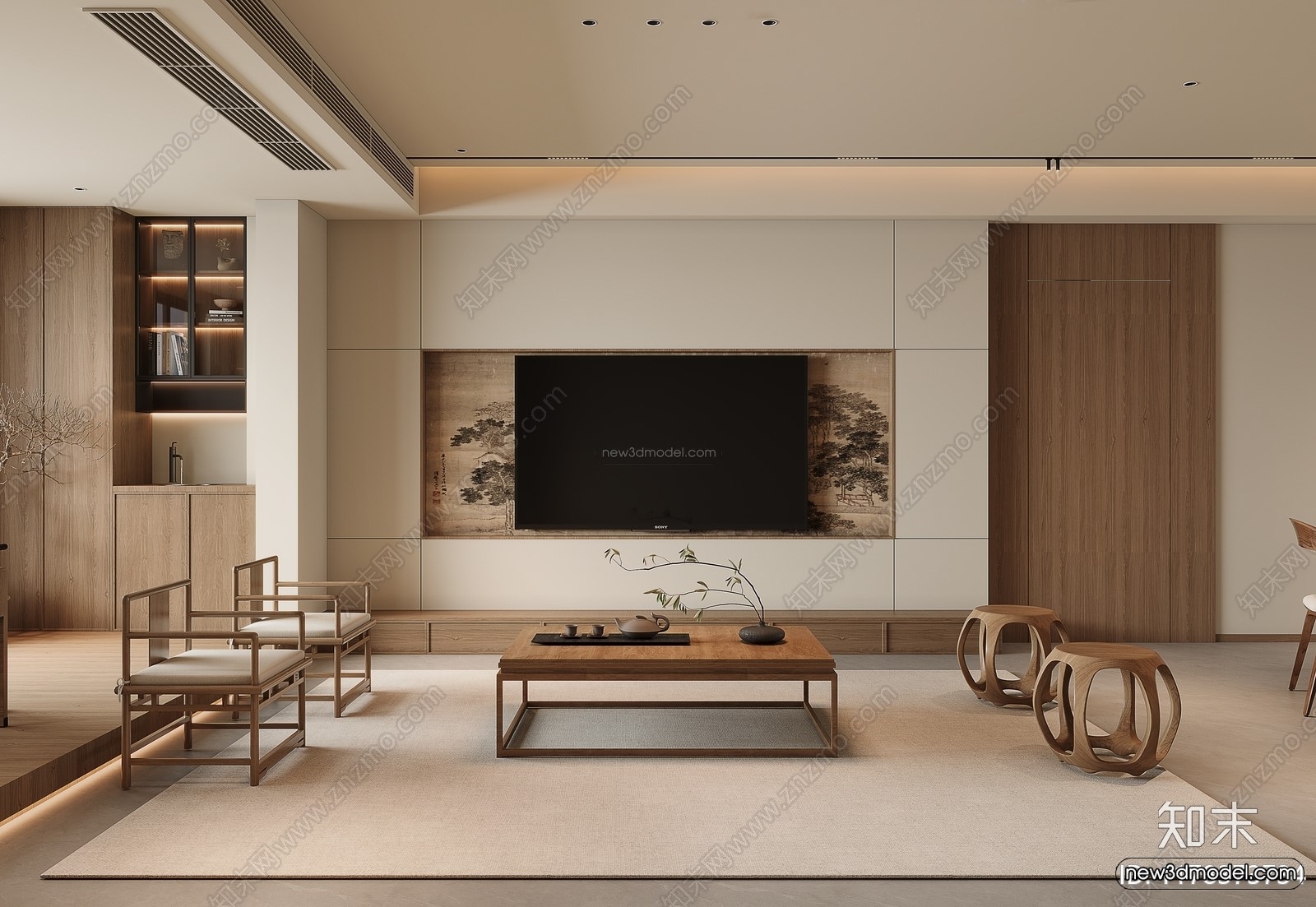 Modern Style Interior 3D Blocks and 3D Models – Living Room 3D Scene – 055 – CORONA - thumbnail 2