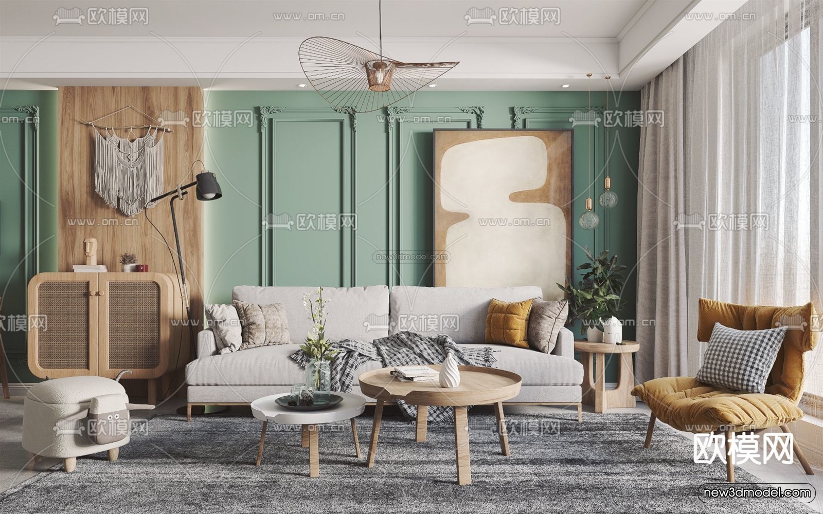 Nordic Style Interior 3D Blocks – Living Room 3D Model – 263 – VRAY - thumbnail 2