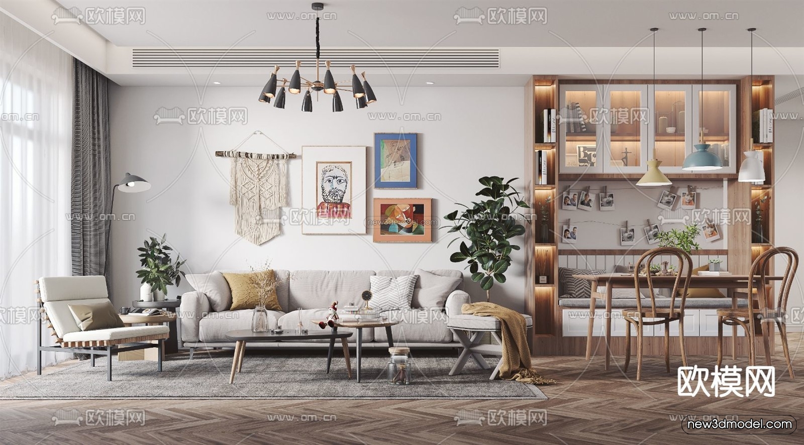 Nordic Style Interior 3D Blocks – Living Room 3D Model – 265 – VRAY - thumbnail 4