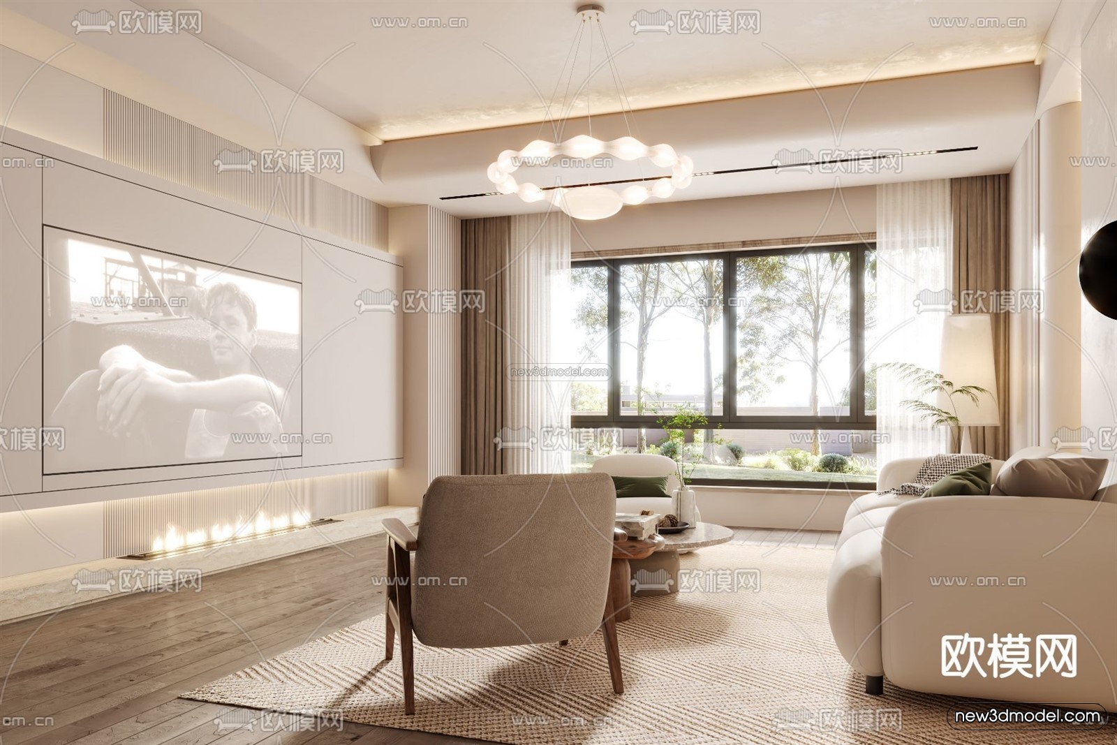 Cream Style Interior 3D Blocks – Living Room 3D Model – 054 – VRAY - thumbnail 2