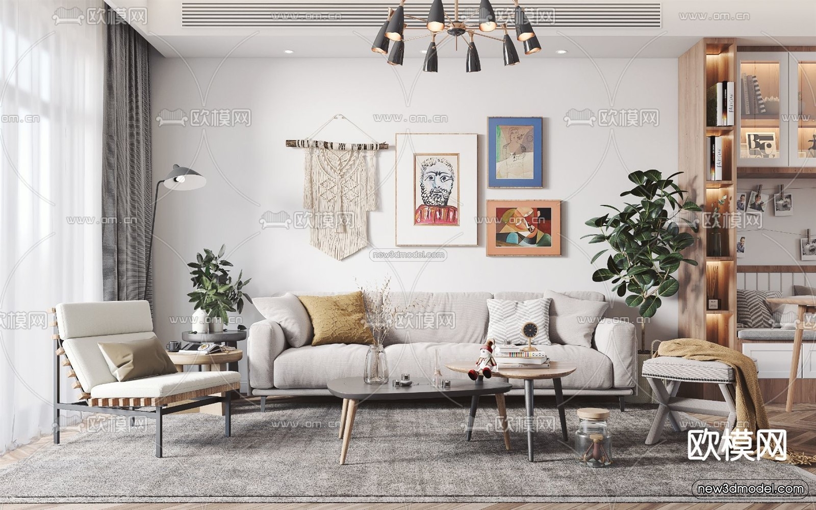 Nordic Style Interior 3D Blocks – Living Room 3D Model – 265 – VRAY - thumbnail 3