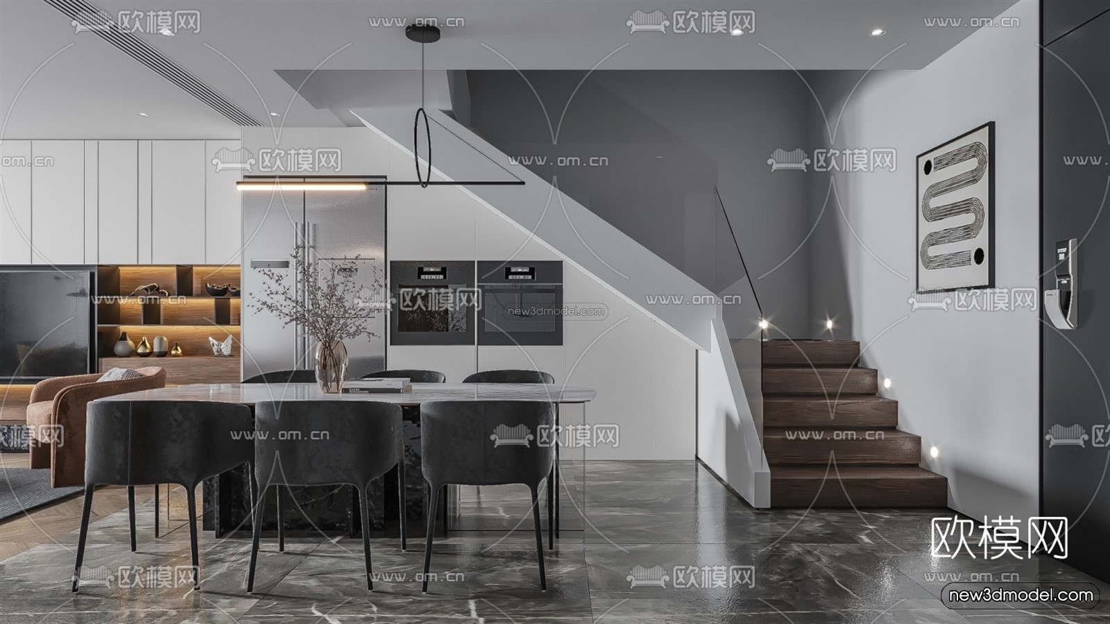 Black – White – Gray Colors Interior 3D Blocks – Living Room 3D Scene – 039 – VRAY - thumbnail 3
