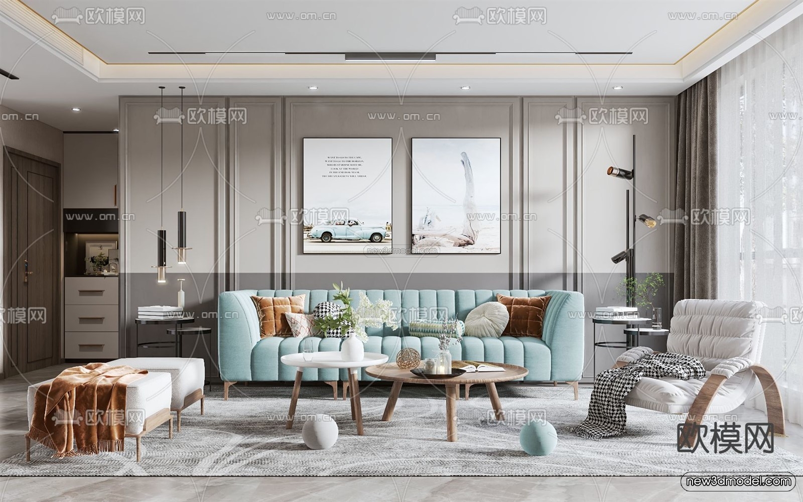 Nordic Style Interior 3D Blocks – Living Room 3D Model – 266 – VRAY - thumbnail 2