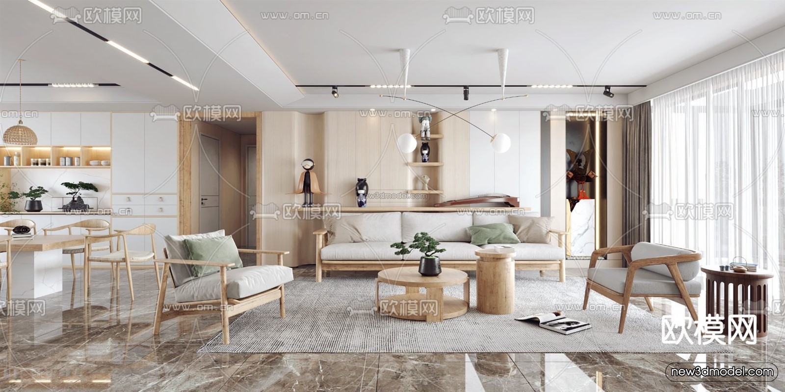 Nordic Style Interior 3D Blocks – Living Room 3D Model – 267 – VRAY - thumbnail 3