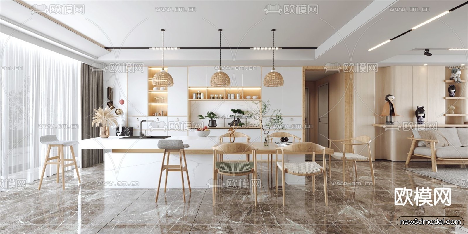 Nordic Style Interior 3D Blocks – Living Room 3D Model – 267 – VRAY - thumbnail 2