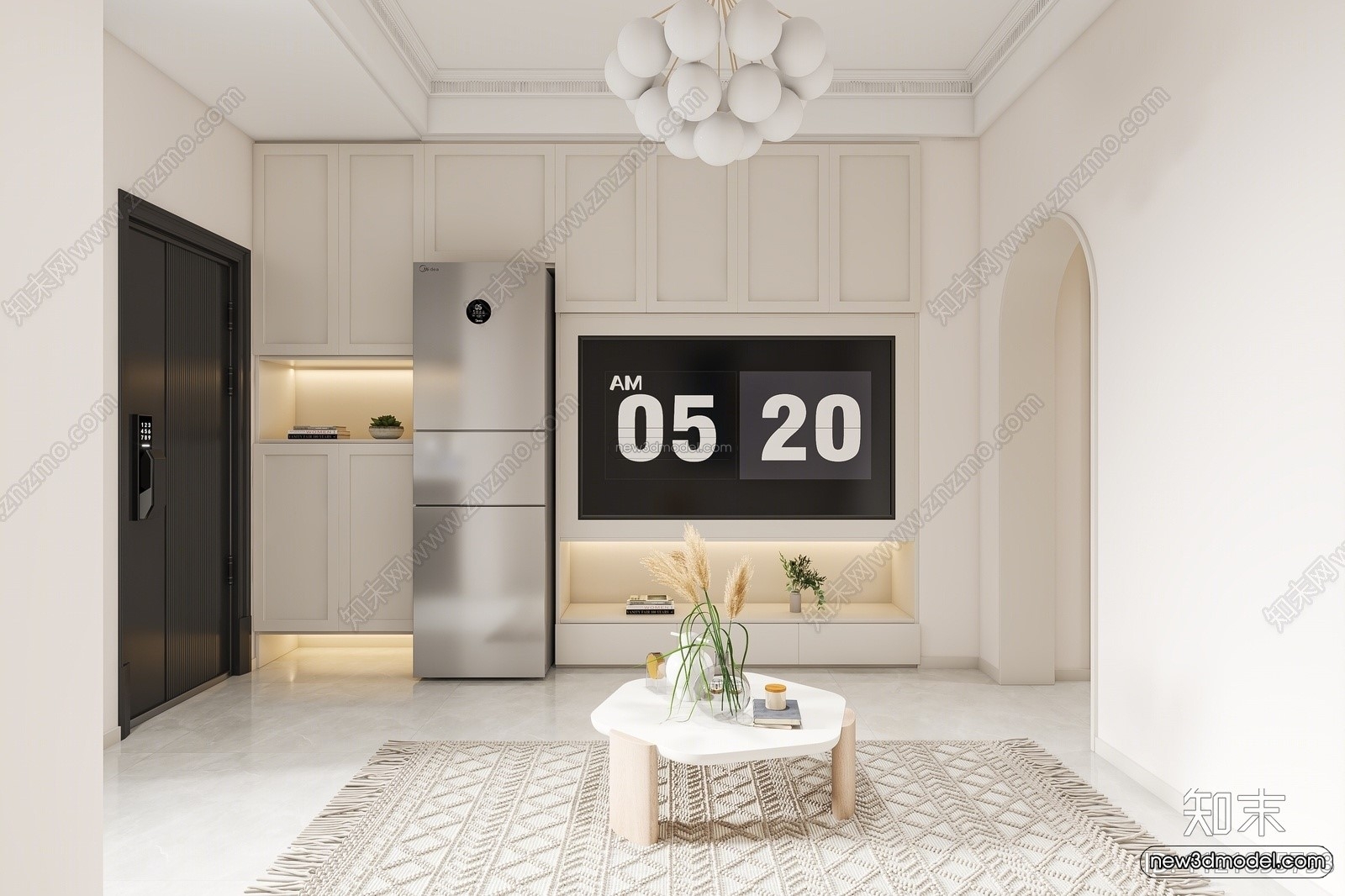 Cream Style Interior 3D Blocks – Living Room 3D Model – 055 – VRAY - thumbnail 3