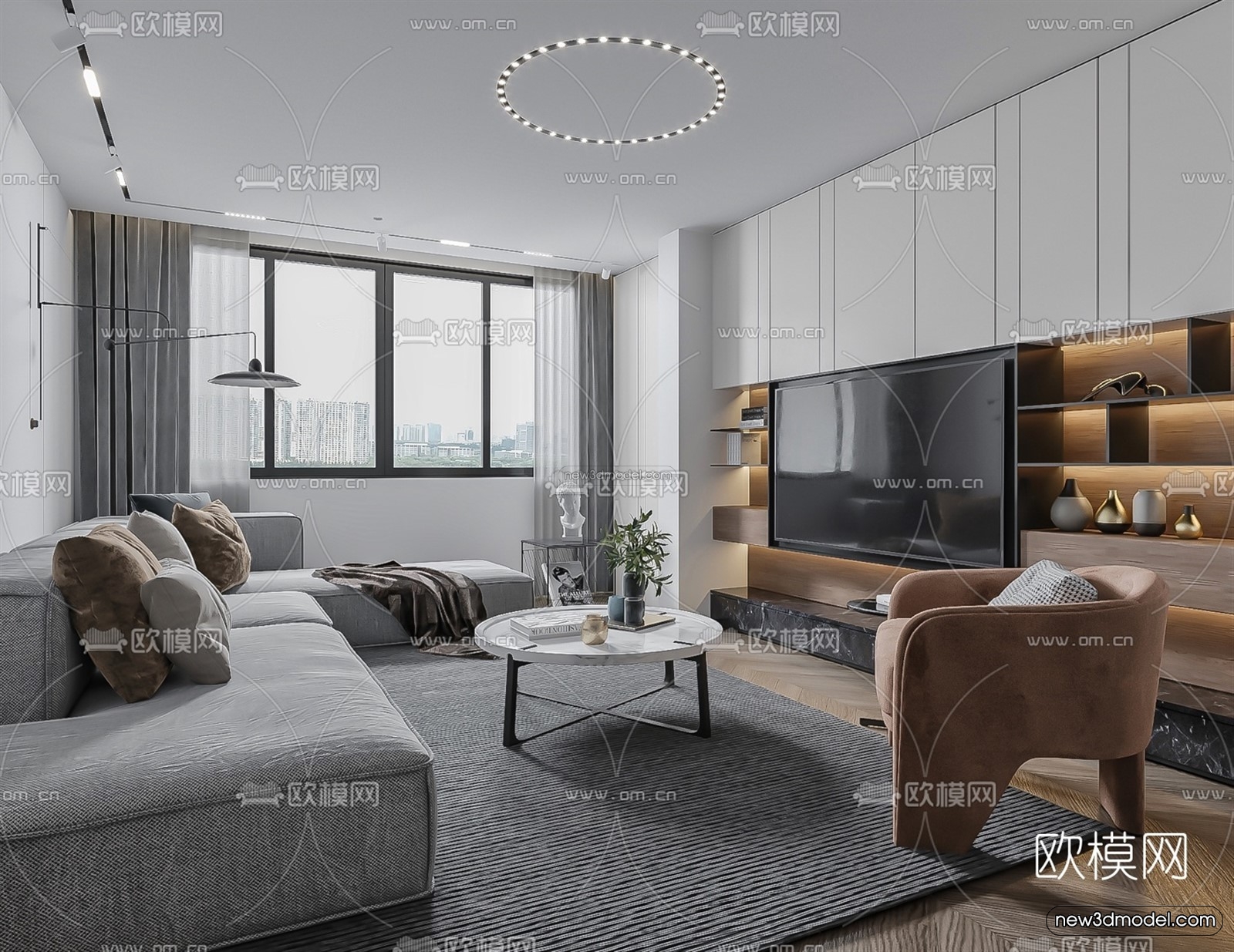 Black – White – Gray Colors Interior 3D Blocks – Living Room 3D Scene – 039 – VRAY - thumbnail 2