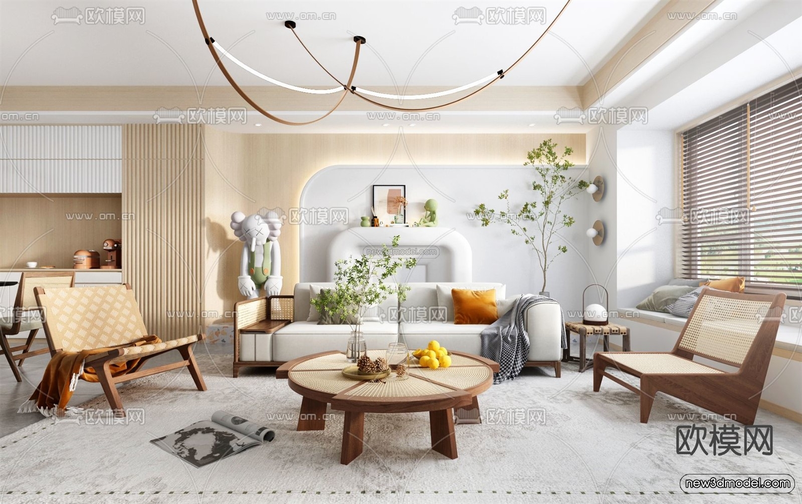 Nordic Style Interior 3D Blocks – Living Room 3D Model – 003 – VRAY - thumbnail 2
