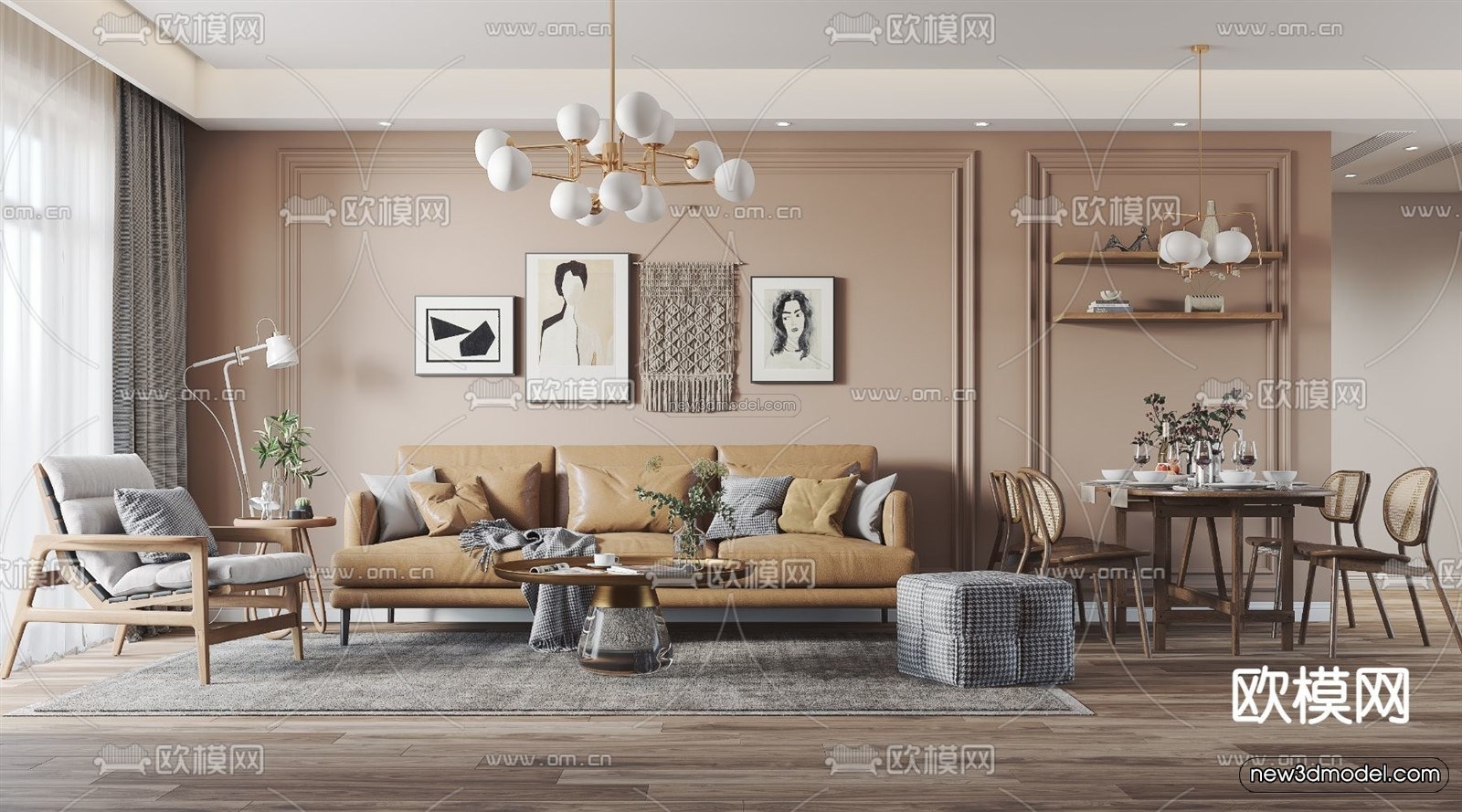 Nordic Style Interior 3D Blocks – Living Room 3D Model – 006 – VRAY - thumbnail 2