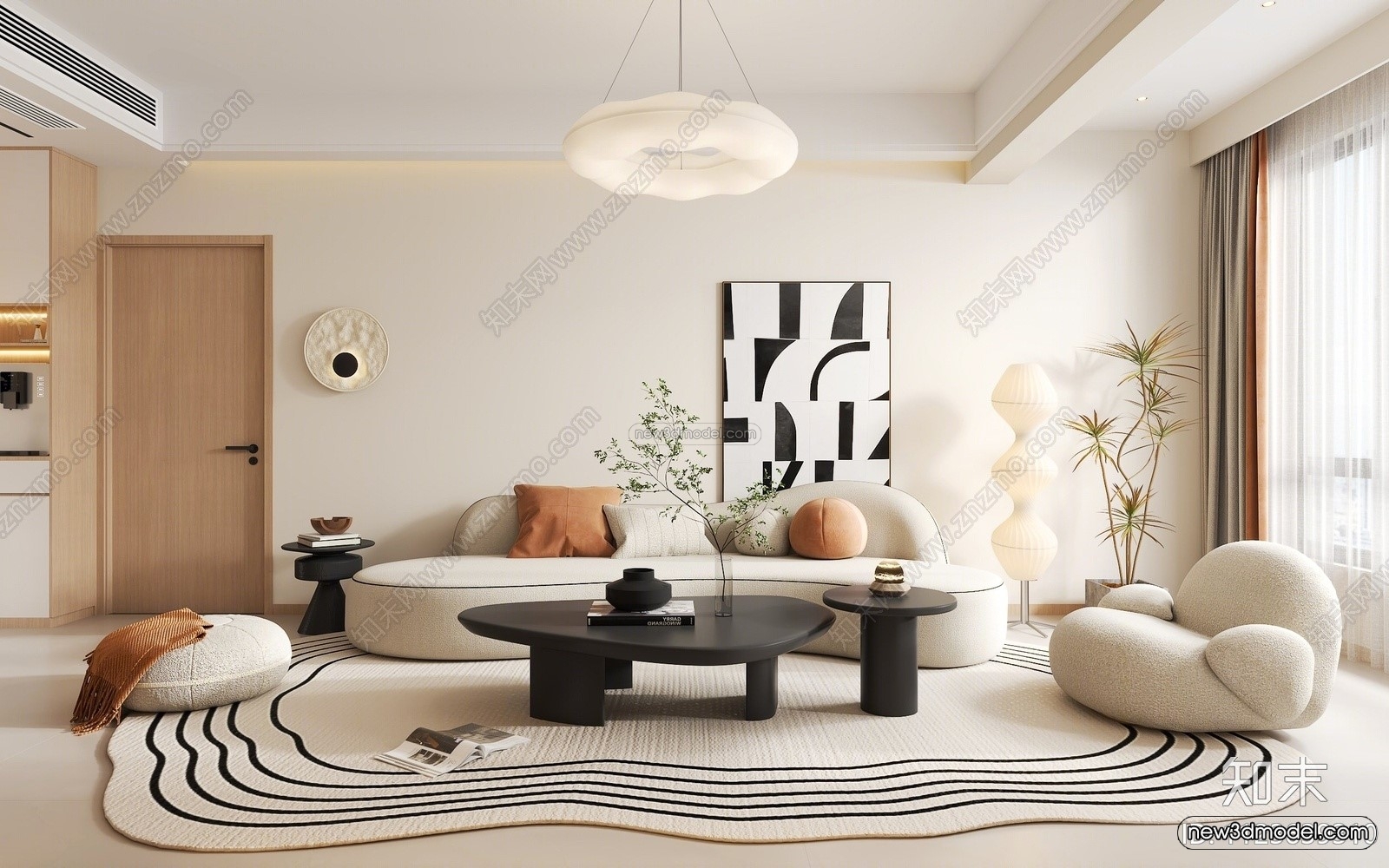 Cream Style Interior 3D Blocks – Living Room 3D Model – 058 – VRAY - thumbnail 4