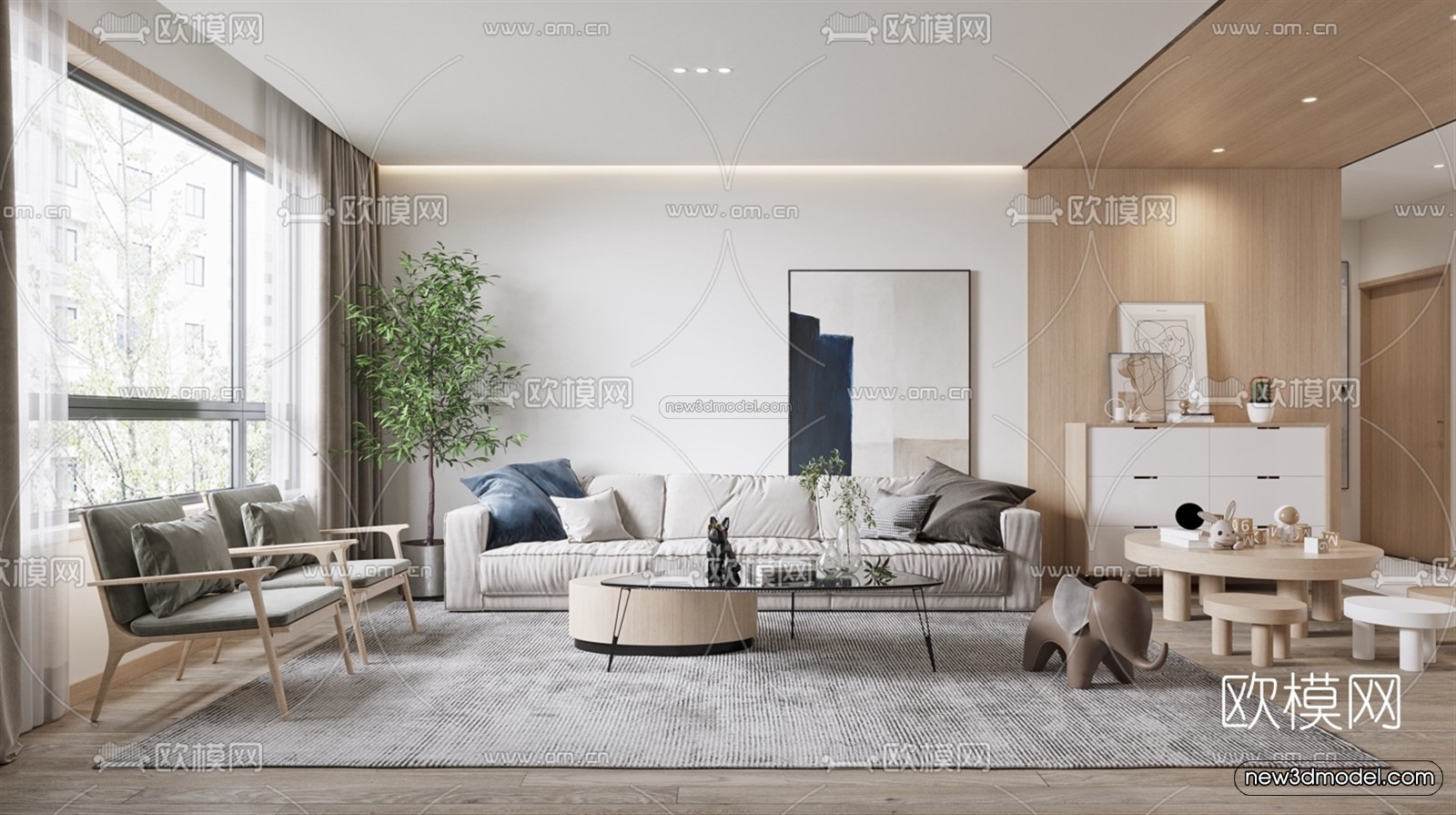 Nordic Style Interior 3D Blocks – Living Room 3D Model – 010 – VRAY - thumbnail 4