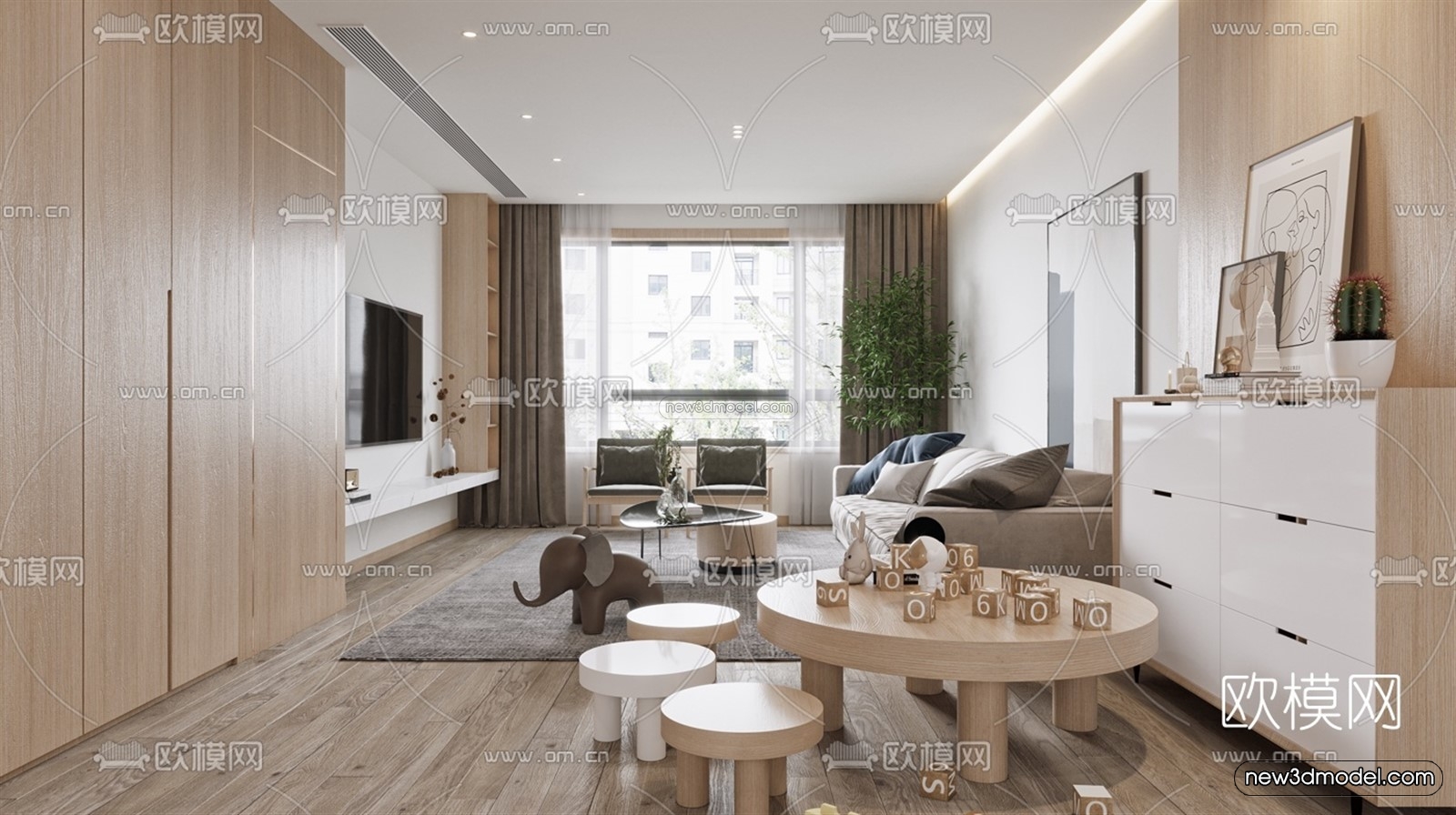 Nordic Style Interior 3D Blocks – Living Room 3D Model – 010 – VRAY - thumbnail 3