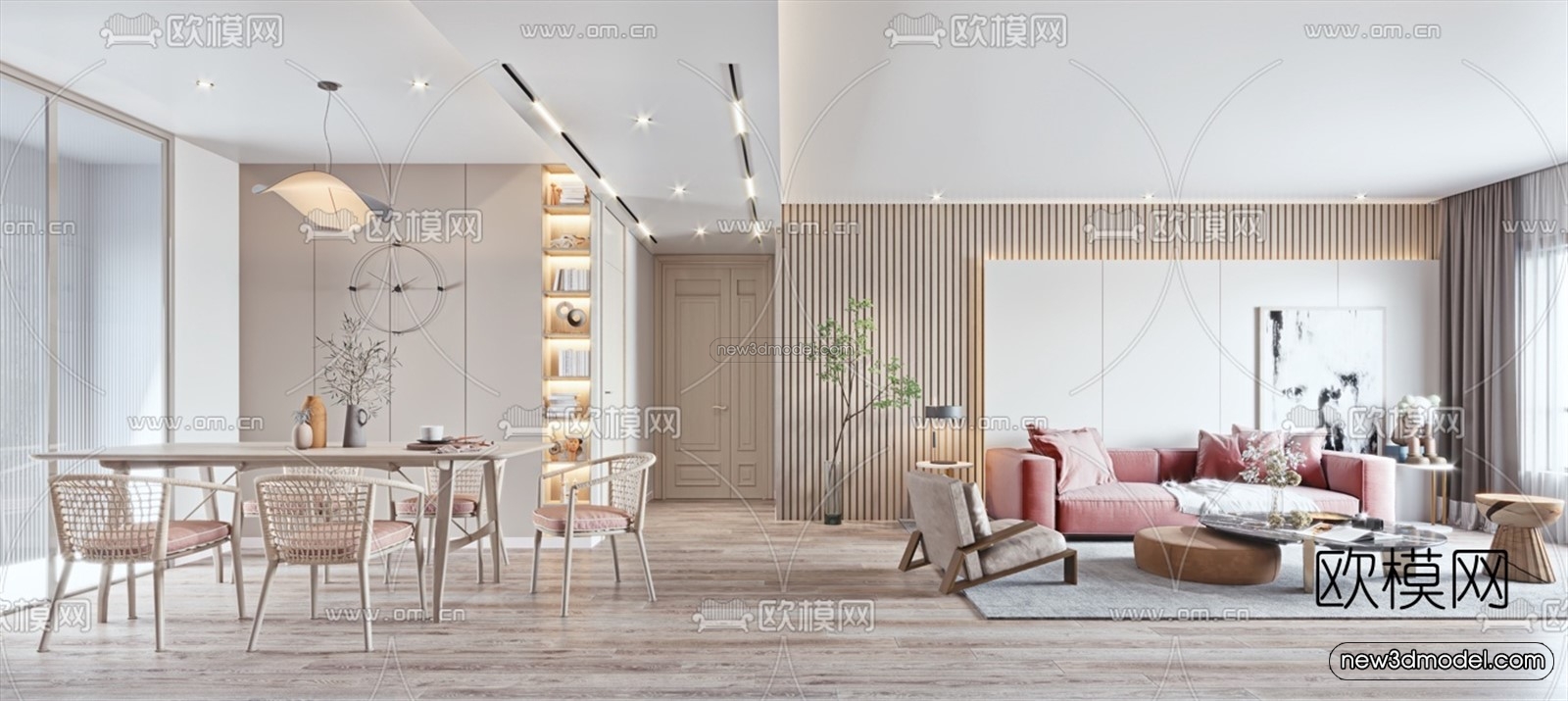 Nordic Style Interior 3D Blocks – Living Room 3D Model – 014 – VRAY - thumbnail 4