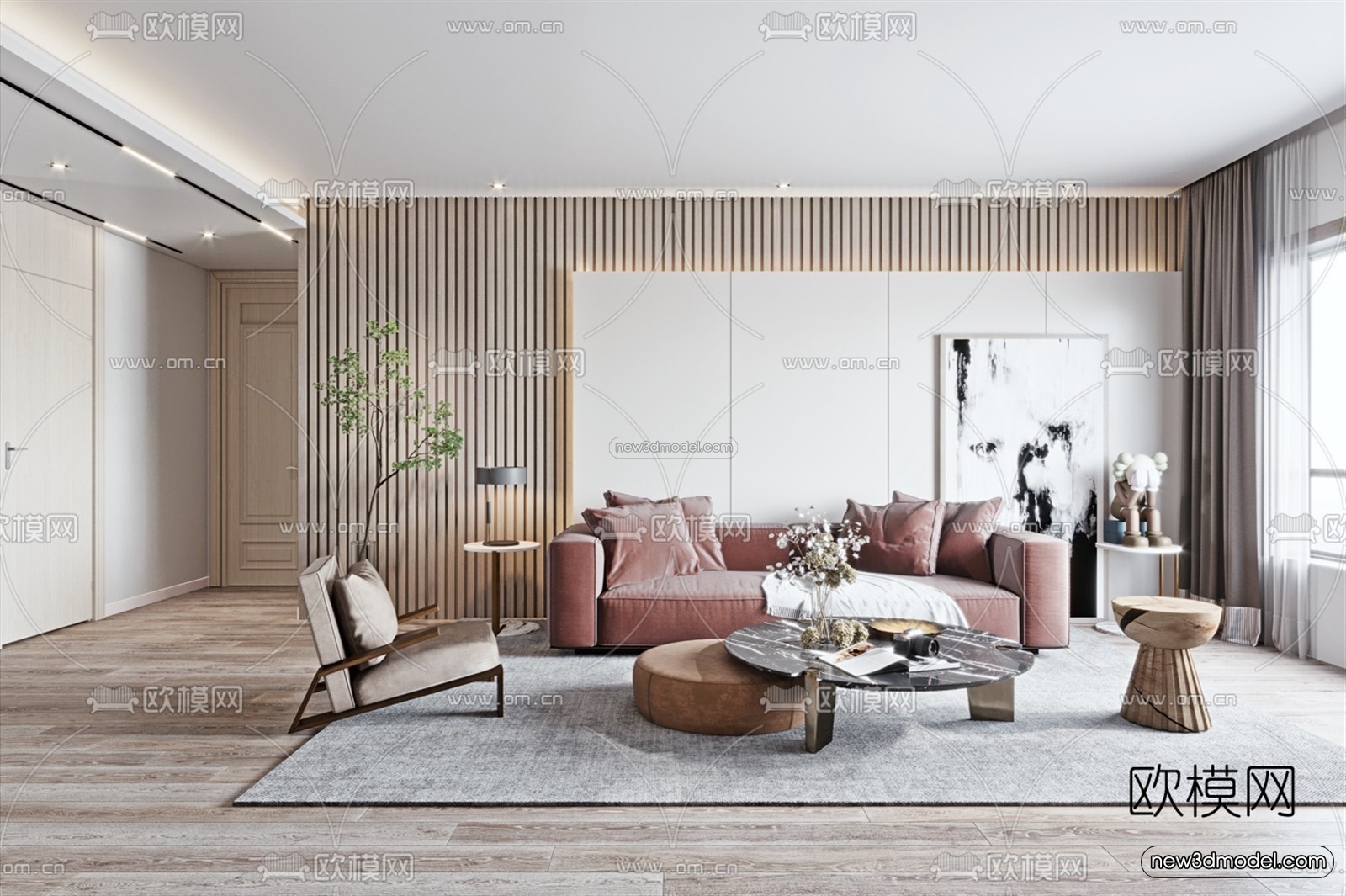 Nordic Style Interior 3D Blocks – Living Room 3D Model – 014 – VRAY - thumbnail 3