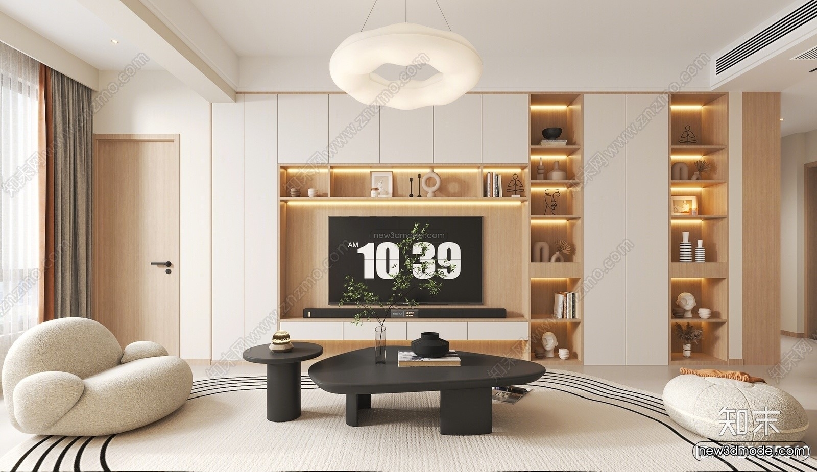 Cream Style Interior 3D Blocks – Living Room 3D Model – 058 – VRAY - thumbnail 2