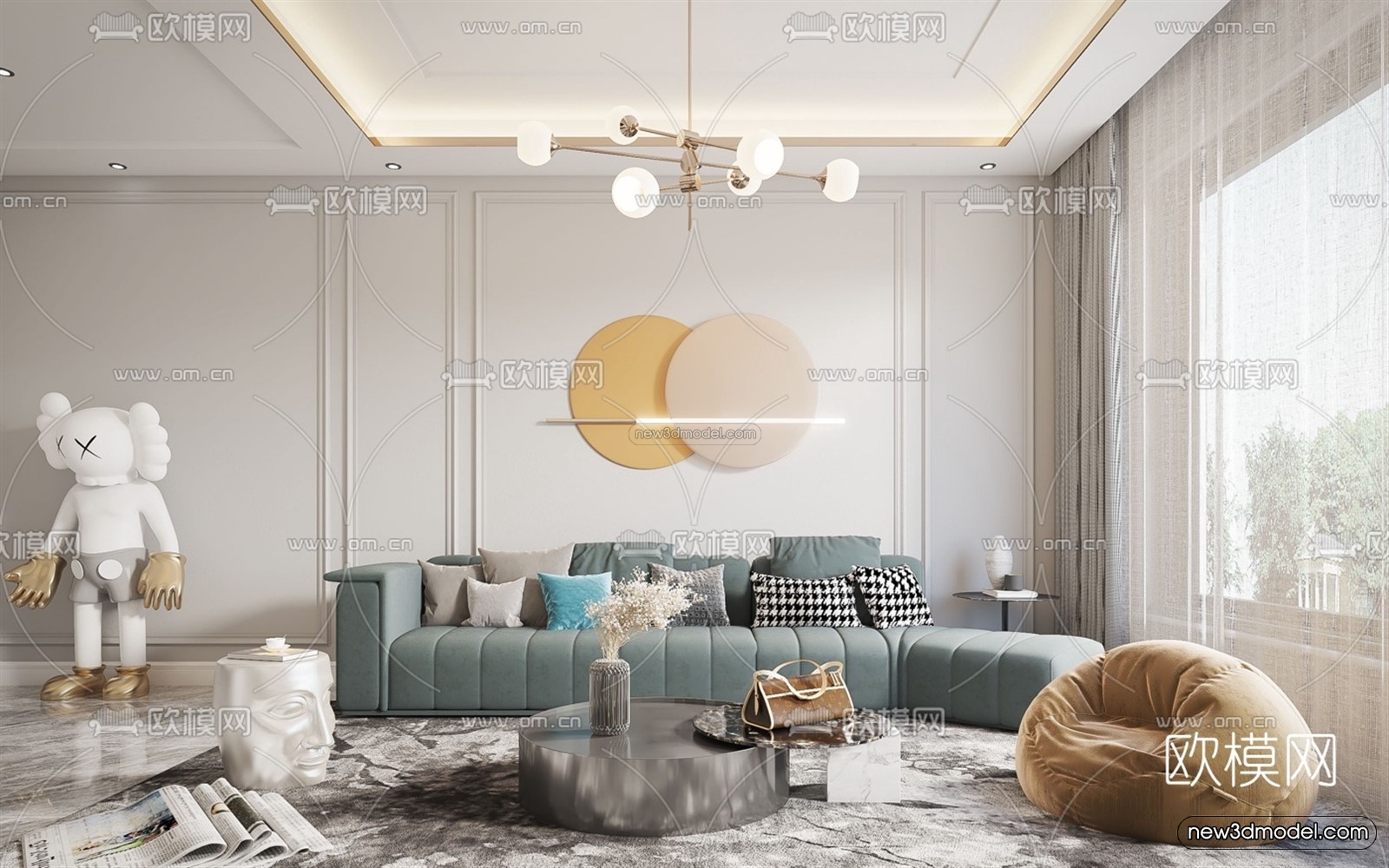 Nordic Style Interior 3D Blocks – Living Room 3D Model – 015 – VRAY - thumbnail 4